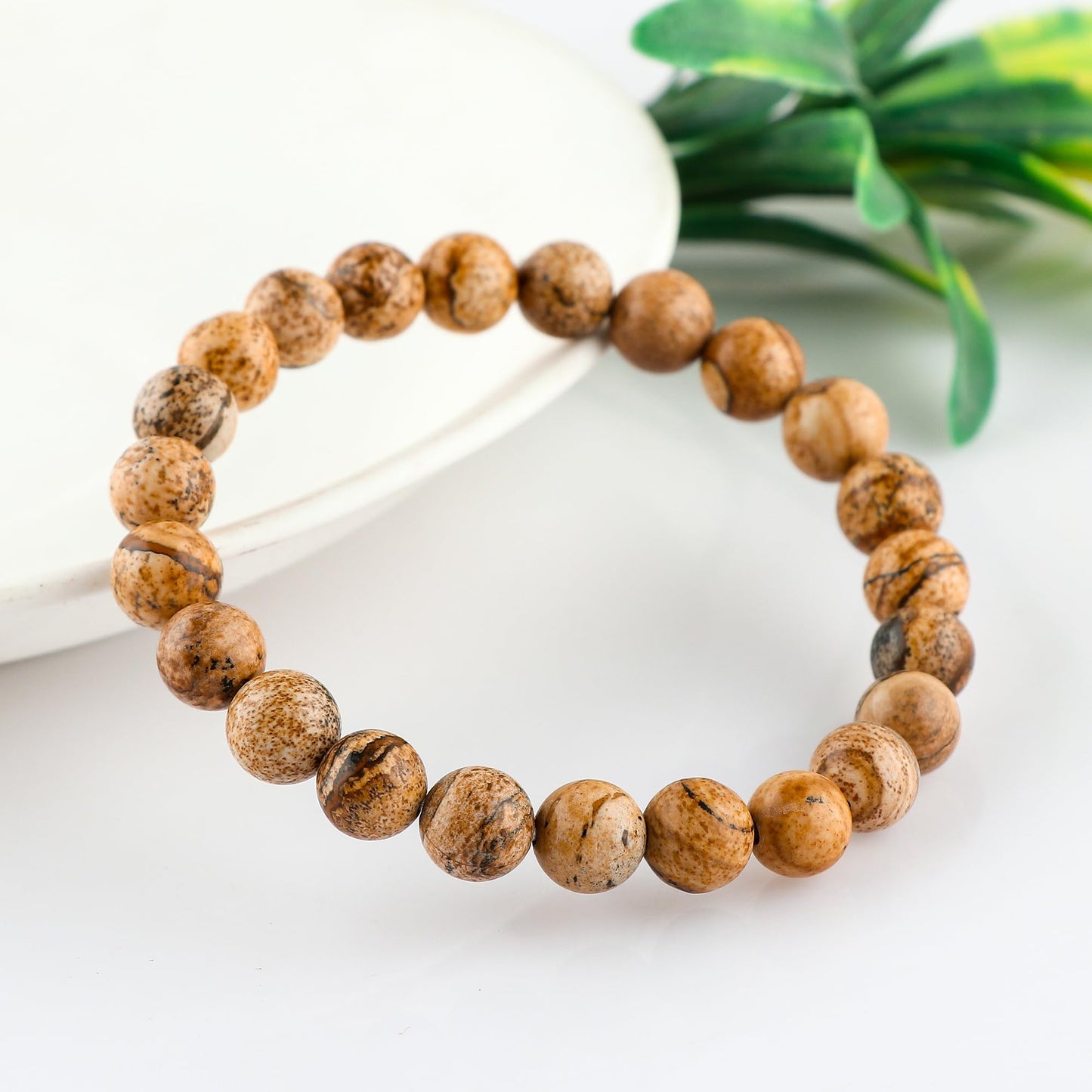 CRYSTALINES Natural Picture Jasper Gemstone Stretchable Bracelet for Men Women | Handmade Stretch Jewelry | Chakra - Healing - Yoga - Spiritual | Birthstone | Unisex | Healing Bracelet