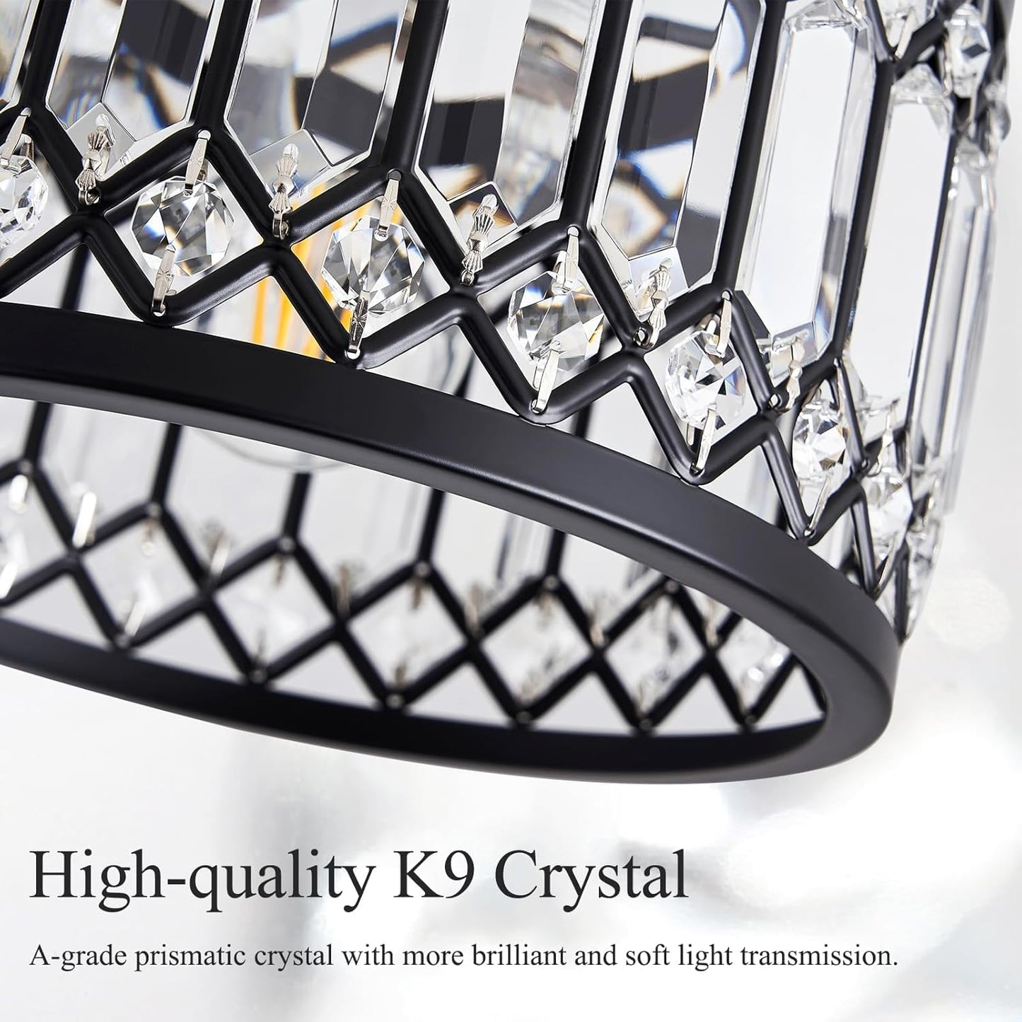 Pevfah Crystal Black Ceiling Light, Modern Semi Flush Mount Ceiling Lighting Fixture, Round Hallway Lighting Fixtures for Kitchen Entryway Bedroom Laundry Room, 1-Light, 9 Inch