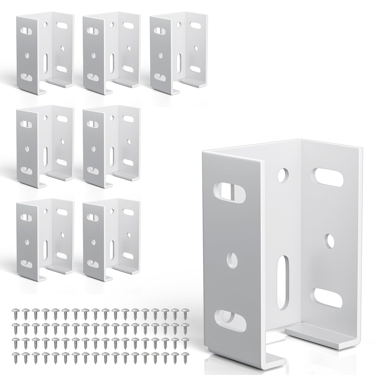 8PCS White Aluminum Fence Bracket for Vinyl Fence, 2mm Thick Vinyl Fence Bracket Replacement Parts for Plastic, PVC Rails, Fits 2.75" Rails