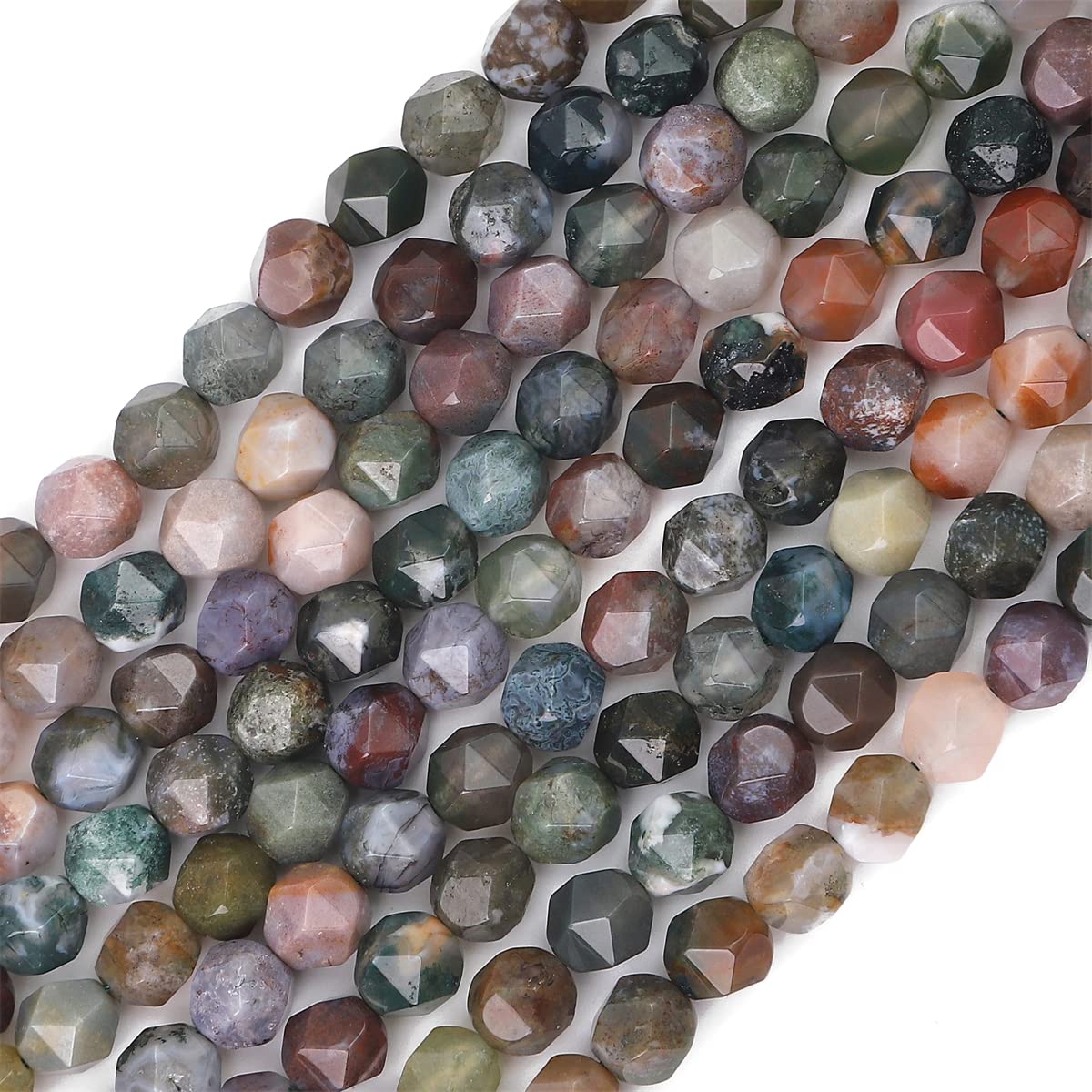 BEADIA Faceted Natural Indian Agate Stone Round Beads 8mm 36cm/Strand for Jewelry Making