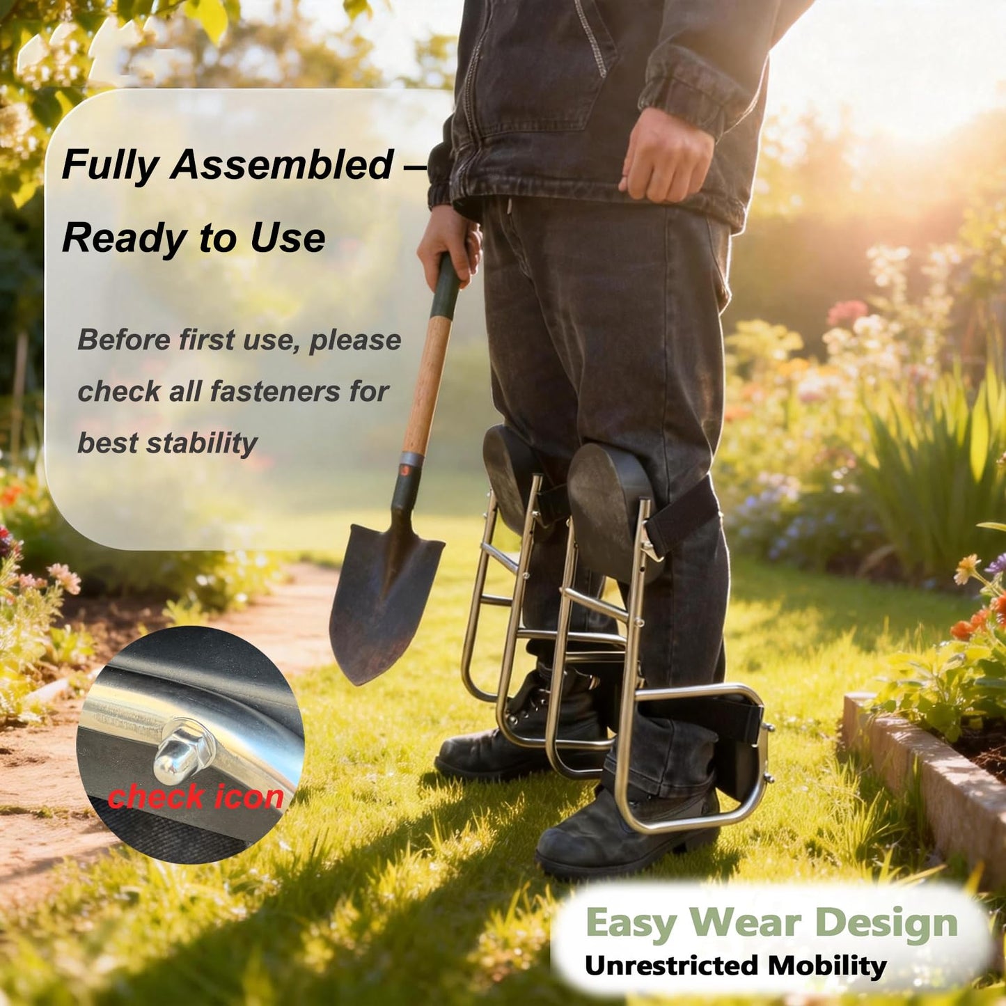 Gigagreet 2-Pack Gardening Knee Seat, No Assembly Required, Pre-Assembled Stainless Steel Frame with Thick EVA Foam, Ergonomic Knee Seat Stool for Gardening, Floor Cleaning, DIY & Home Tasks