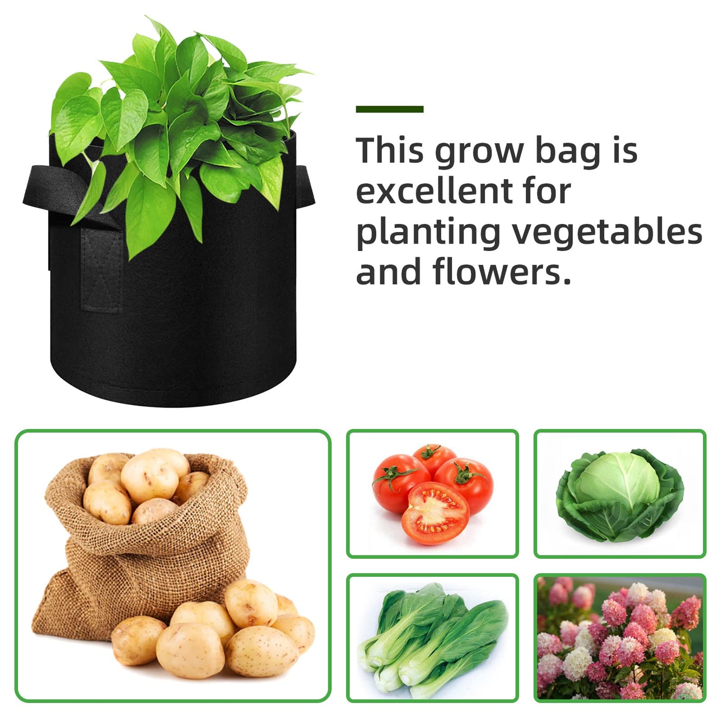 WHATWEARS 12-Pack 15 Gallon Plant Grow Bags, Thickened Nonwoven Flower Pots with Handles, Vegetable Planter Bags Containers, Cloth Planters for Garden Vegetable/Flower/Plant/Fruits Outdoor (Black)