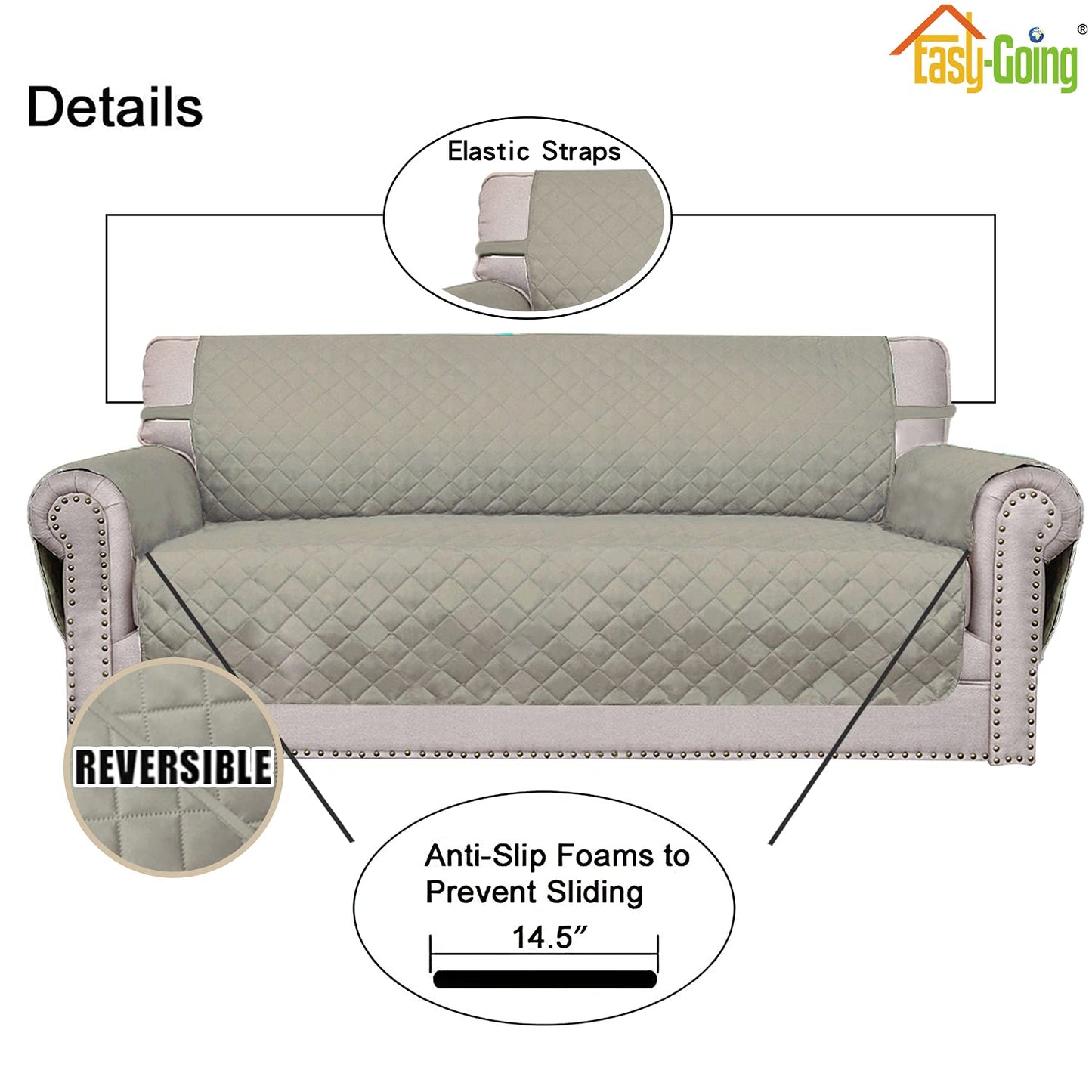 Easy-Going Reversible Couch Cover for 3 Cushion Couch Sofa Cover for Dogs Water Resistant Furniture Protector Cover with Foam Sticks Elastic Straps for Pet Cat (Sofa, Beige/Beige)