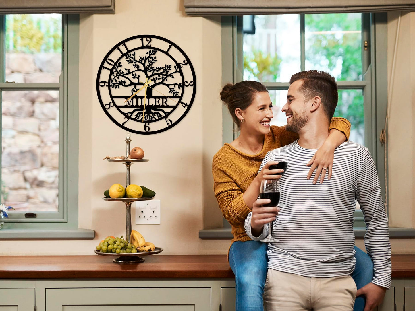 Custom Metal Tree of Life Wall Clock, Personalized Last Name Wall Decor, Silent Clock, Large Family Name Home Decor, Wall Hanging Olive Tree Sign, New Home Gift