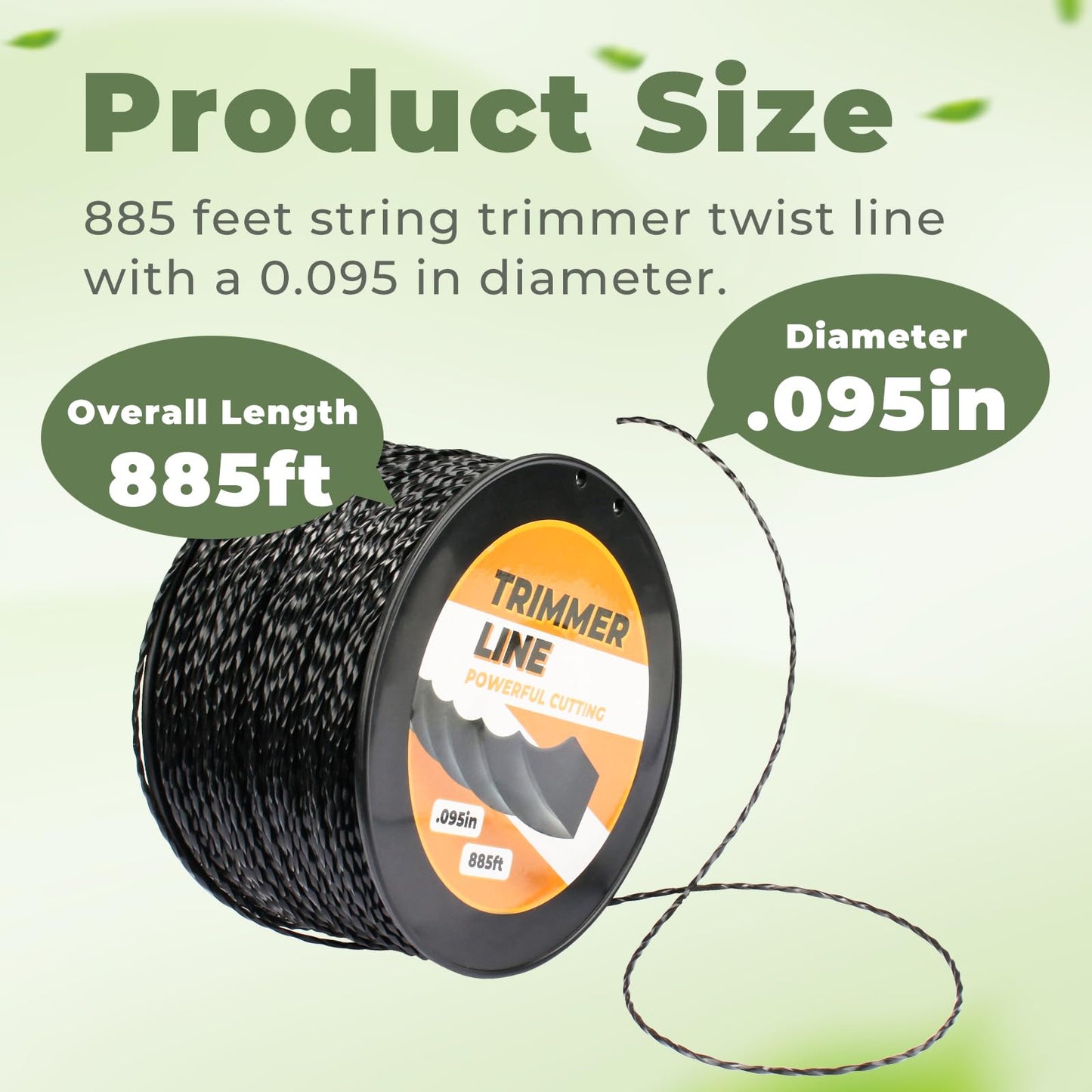 TOSRWGLL 0.095" Black Diamond Trimmer line Replacement for Echo Trimmer Models SRM-225, SRM-2620, SRM-2620T, SRM-3020T, 885 ft Heavy Duty Weed Eater String Twist Line 330095073