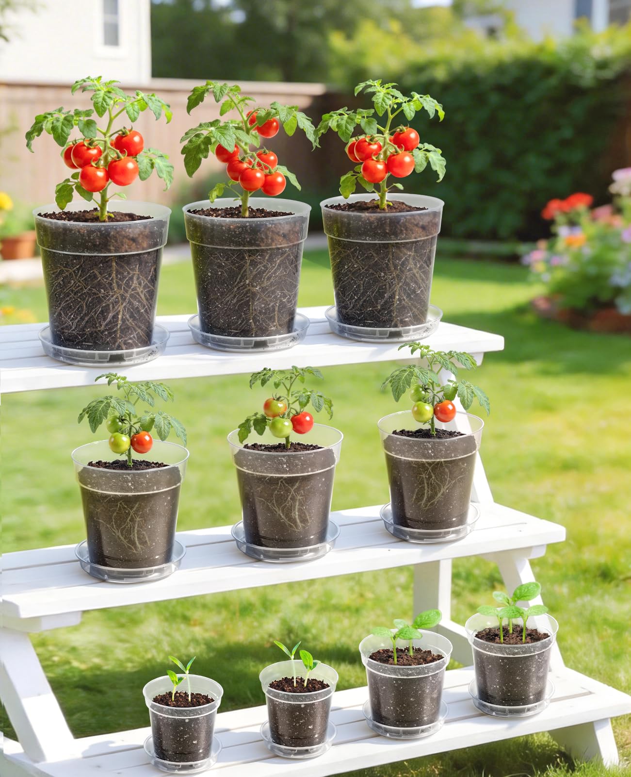 homenote 6.7 Inch Clear Nursery Pots 14 Pack with Drainage and Plant Saucers, Rigid High Transparency Plastic Nursery Pots for Plants,Thick Walled Planter Nursery Pots with Upgraded Drainage Holes