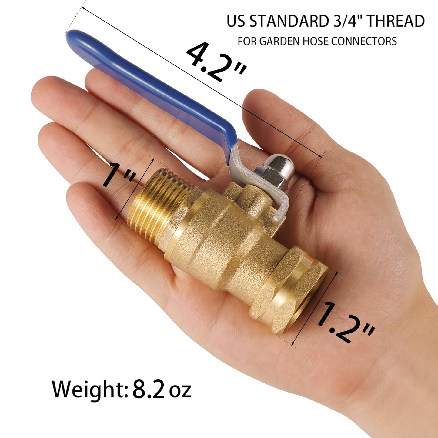 BILAL Heavy Duty Garden Hose Shut Off Valve with Long Handle, High Flow Hose Ball Valve 3/4" GHT Brass Water Valve Shutoff Tool with Rubber Washers, Garden Hose Connector Adapter Fittings (2 Pack)