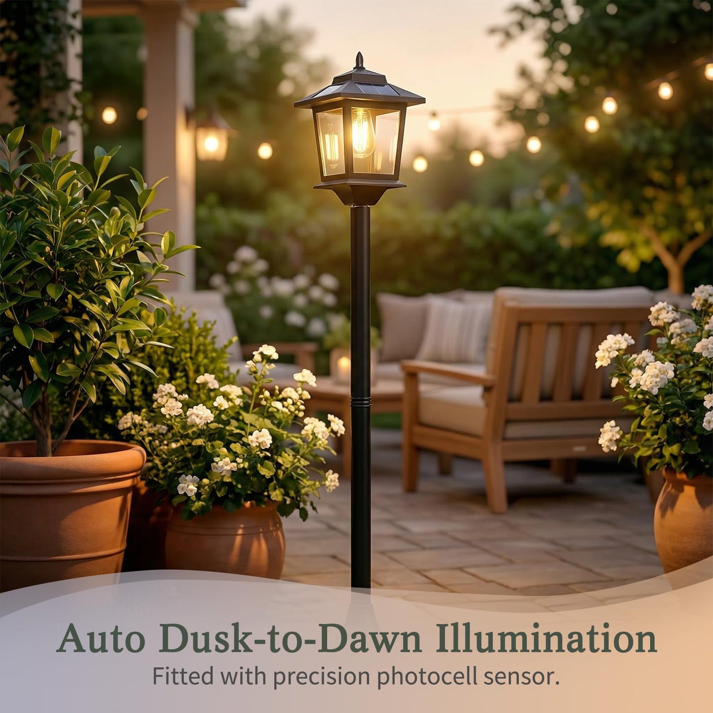 PASAMIC Outdoor Solar Post Lights, 2-Pack 63" Dusk to Dawn Solar Lamp Posts, Waterproof Floor Lamps, Warm White Pole Lights for Patio with Replaceable Bulb