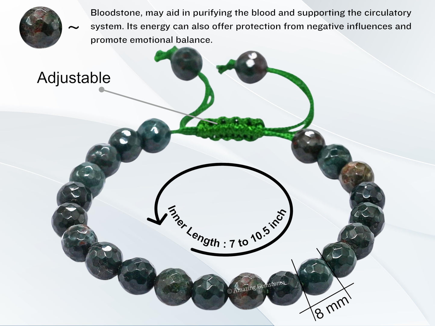 Amazing Gemstone Bloodstone Bracelet for Women - Chakra Mens Bracelet Protection Crystals & Healing Stones - Faceted Beaded Blessing Bracelet Spiritual Meditation Gift Christmas Stocking (Adjustable)