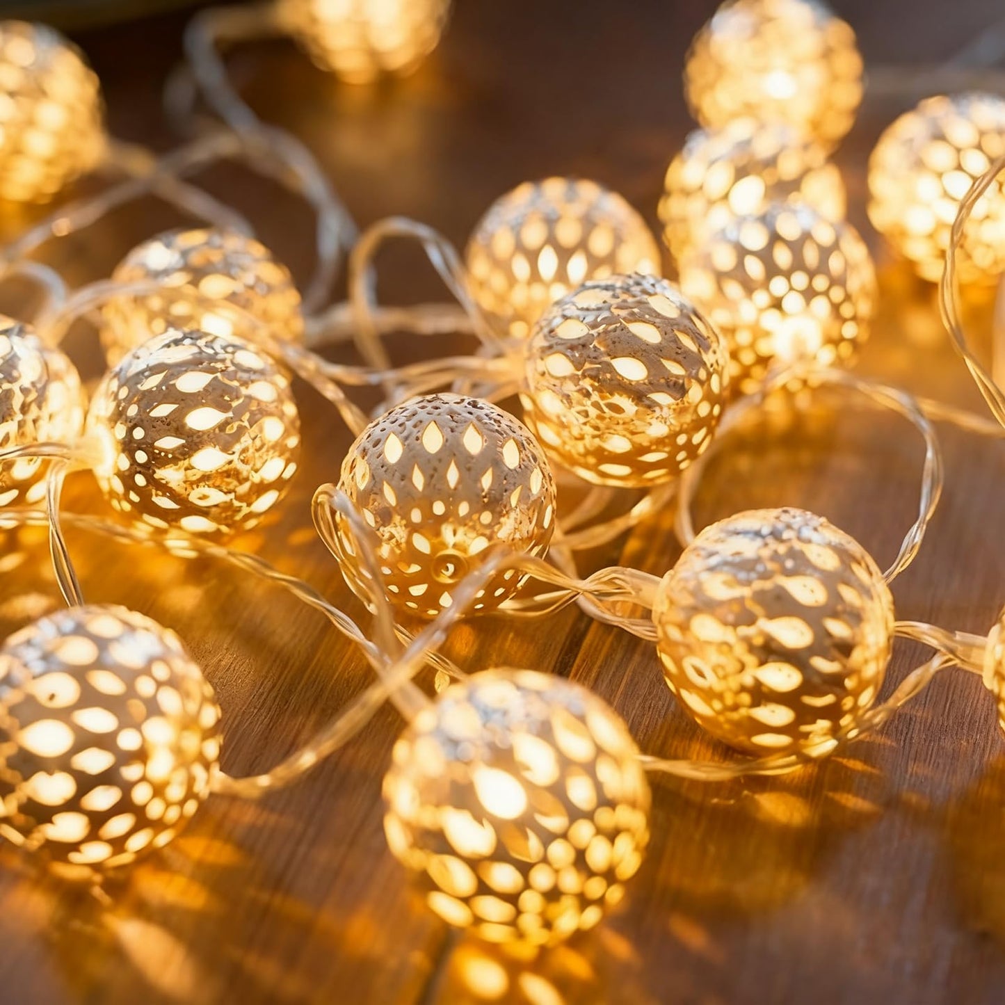 USB & Battery Operated Fairy Moroccan String Lights for Home Bedroom Decor, 9.8ft 20 LED Decorative Metal Gold Globe Lanterns 8 Modes Diwali Decoration for Christmas Birthday Boho Party (Warm White)