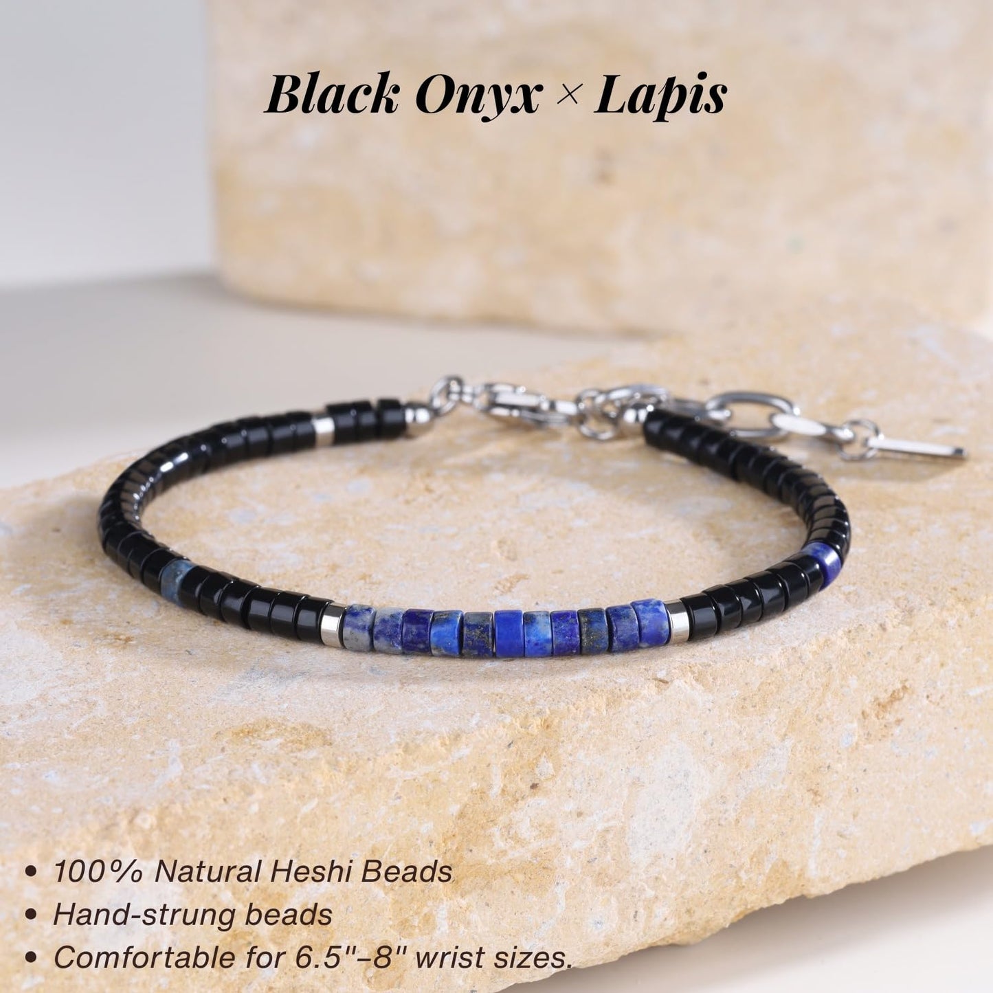 COAI Onyx Lapis Lazuli Bracelet for Men, Heishi Beads Natural Gemstone Bracelet for Men