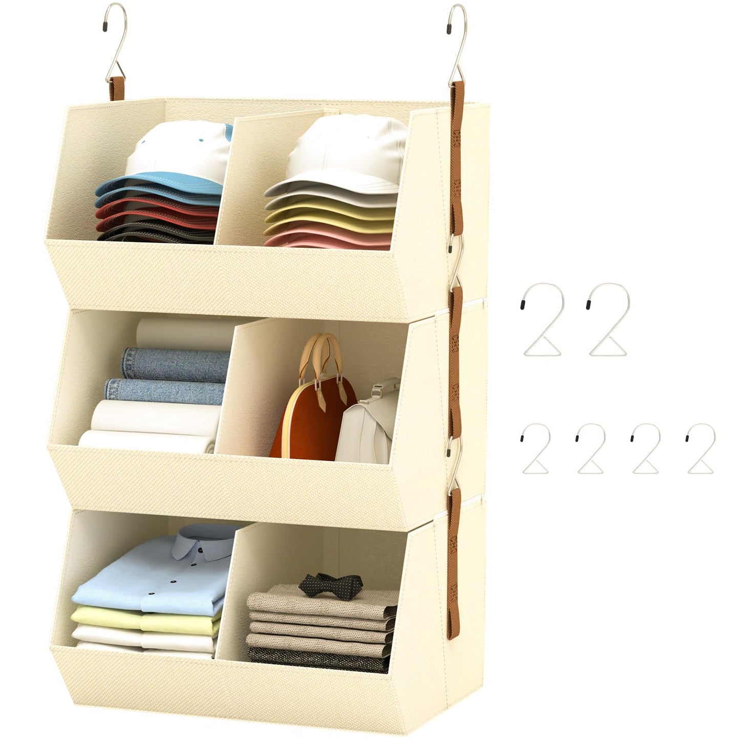 WHEEXIAG Hanging Closet Organizer, Closet Organizers and Storage, Hanging Closet Organizer Extra Large - Fabric Closet Hanging Organizer for Home, Dorm, Rv,Handbags, Underwear, Sock. Beige - 1 Pack