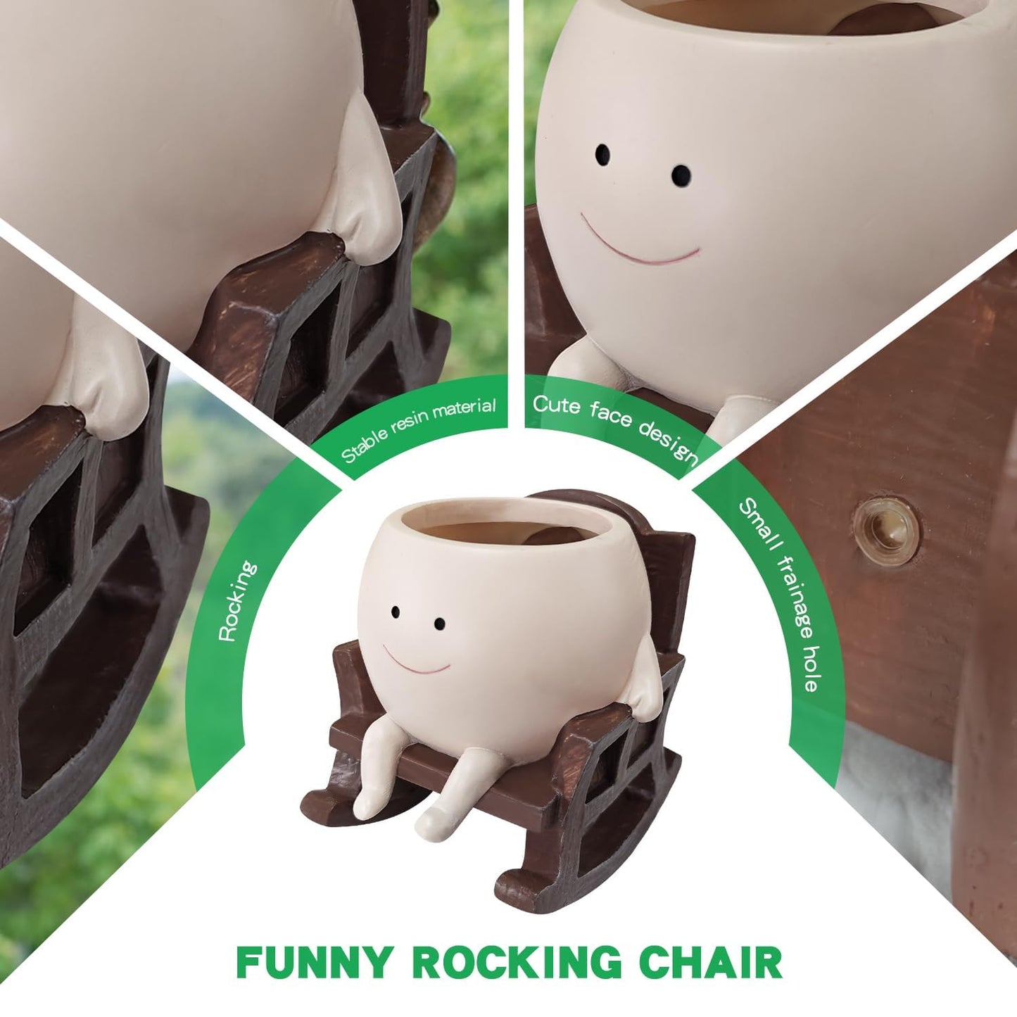 CASANIA Resin Rocking Chair Face Planter Funny Succulent Pots with Drainage Small Smiley Face Plant Pot for Indoor and Outdoor, Home Decor, Ideal Gift for Mother's Day, Christmas, Head Flower Pot