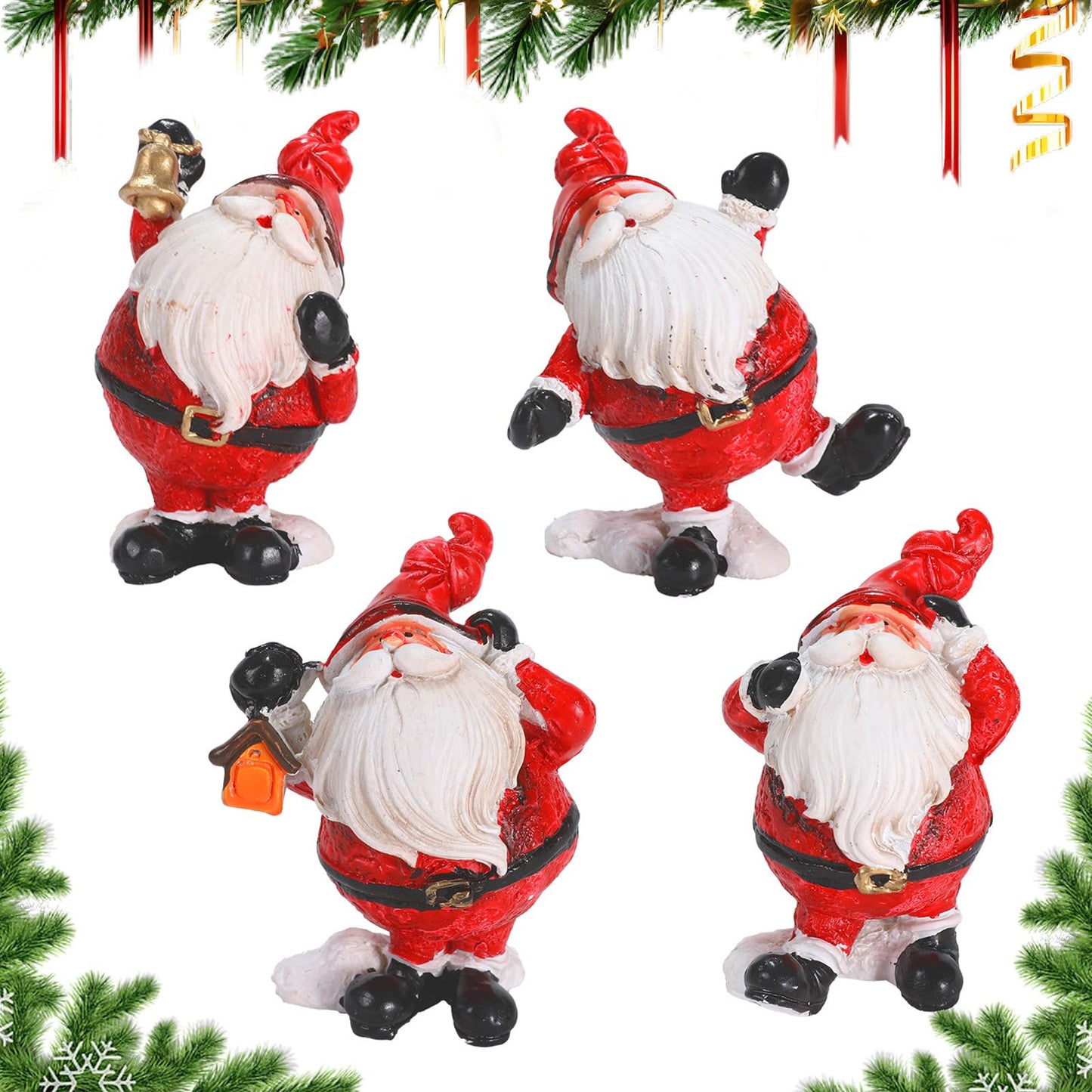 4 PCS Santa Claus Christmas Figurines, Mini Statue Ornaments Christmas Miniature Ornament Resin Santa Figurines for Xmas Tabletop Decoration Party Supplies (Santa Claus Set)