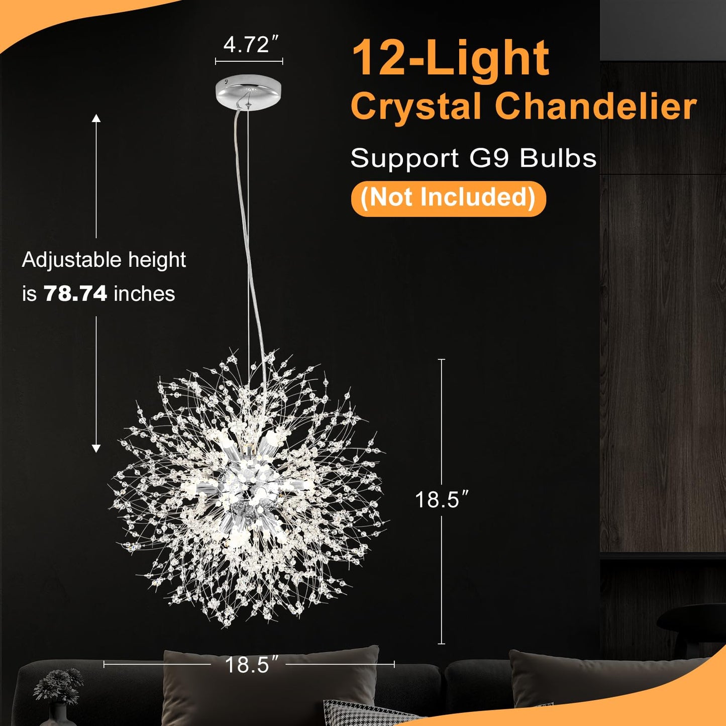 Yiisem Modern Crystal Chandeliers, 12-Light Chrome Dandelion Firework Pendant Lighting, Chandelier Light Fixtures for Dining Room Bedroom Living Room Kitchen Aisle Hallway Entryway