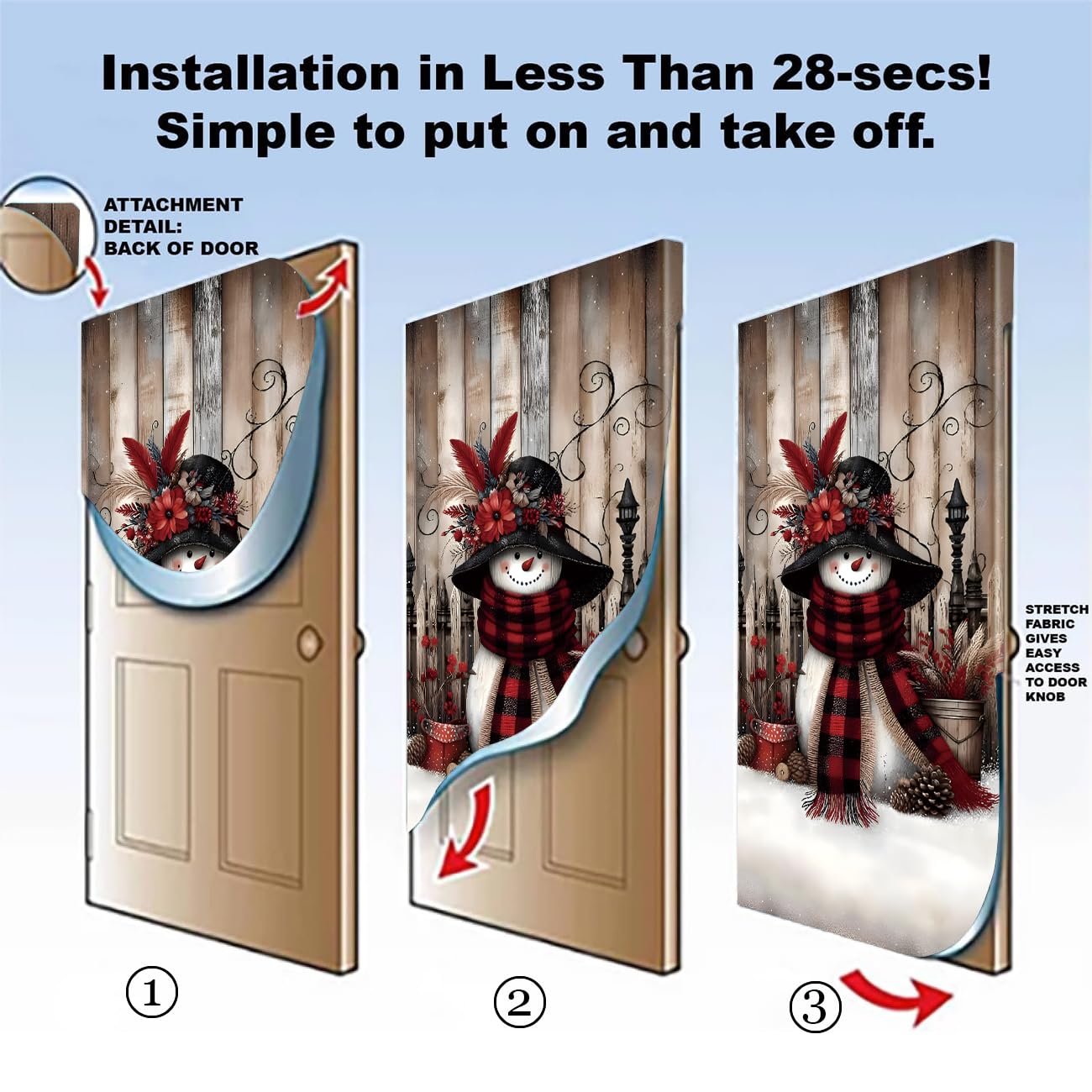 Irisbell Christmas Door Cover with Elastic,35'' x 83'' Stretchy Cloth Front Door Cover Decoration Christmas Party Banner Supplies for Indoor Outdoor (Pattern 1)