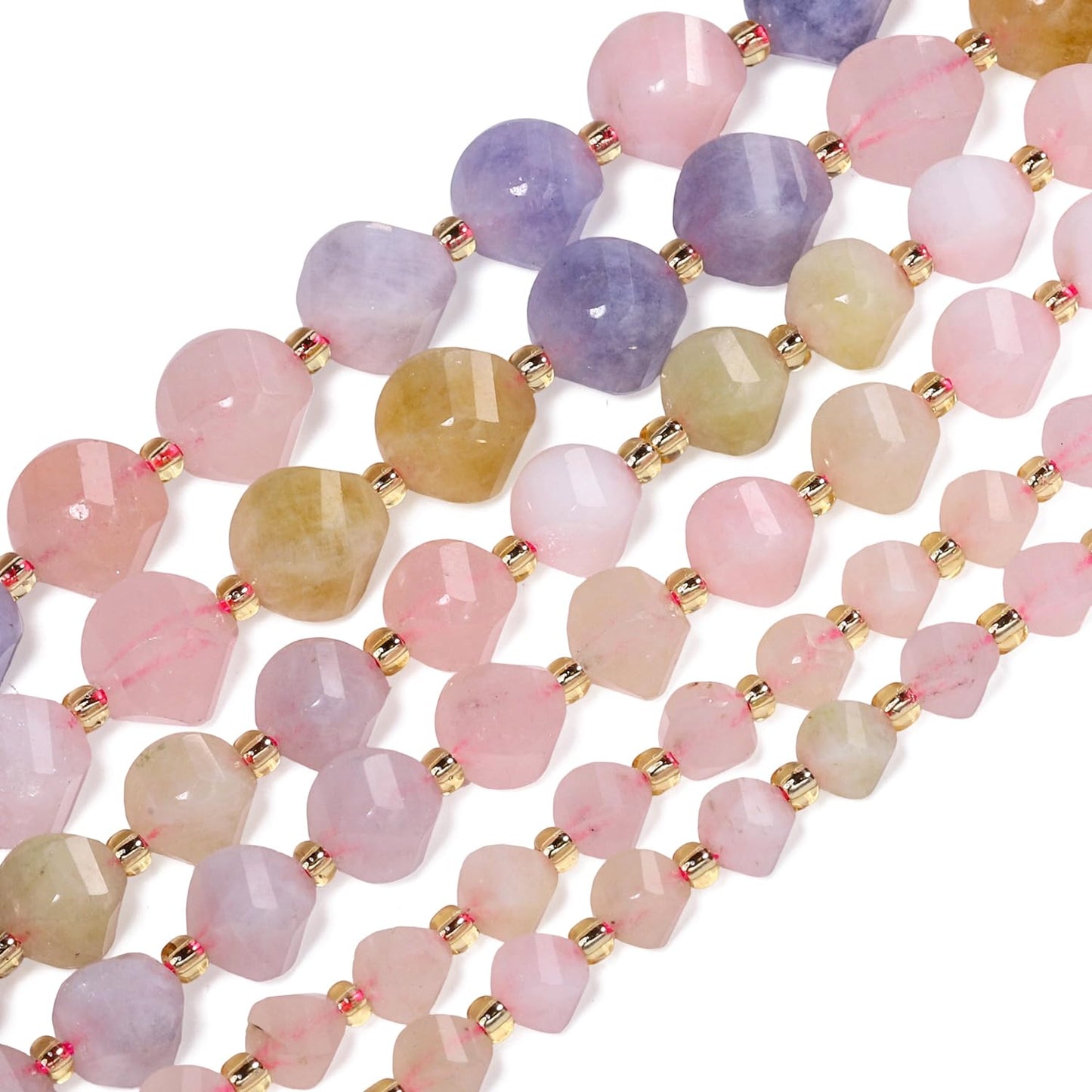 Yochus 42pcs Natural Morganite Stone Beads for Bracelet，2strands 6mm Facted Twist Loose Gemstone Beads for Jewelry Making DIY Craft Necklace Earring