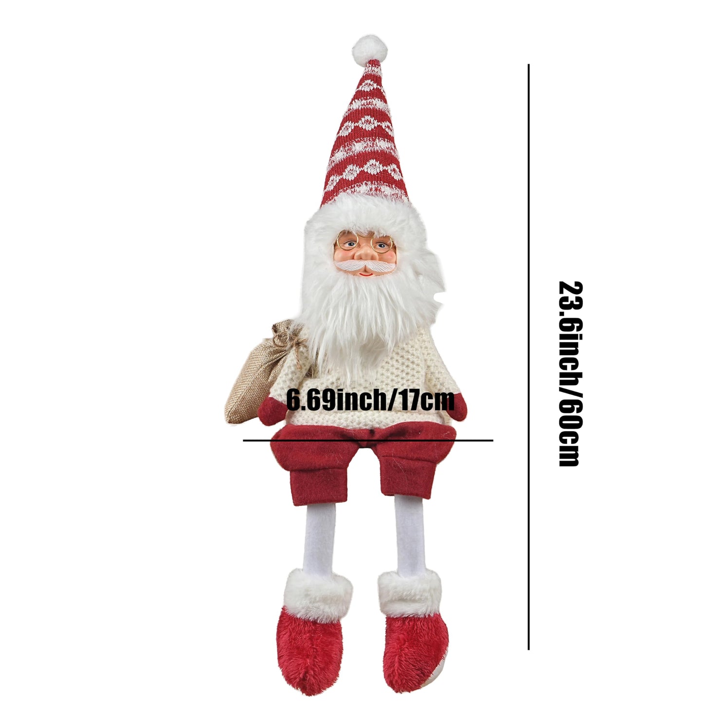 Dedrian11 Sitting Santa Claus Decor 24’’ Shelf Sitter Christmas Figurine with Dangling Legs, Plush Santa for Mantel Fireplace Tabletop, Poseable Arms, Weighted Bottom