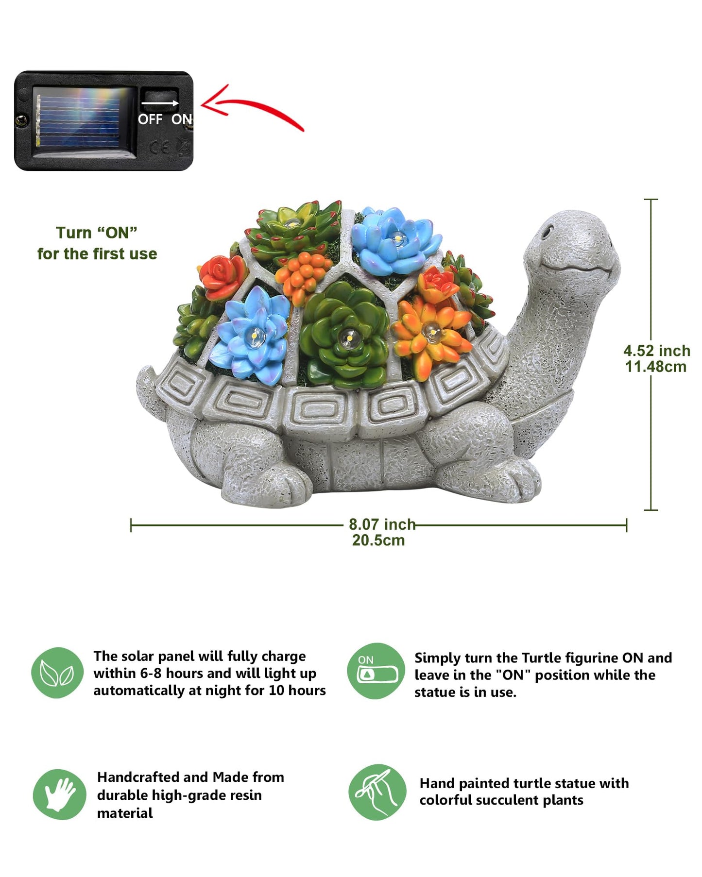 Nacome Solar Garden Outdoor Statues Turtle with Succulent and 7 LED Lights - Lawn Decor Statue for Patio, Balcony, Yard Ornament - Gifts for Mom Grandma Women