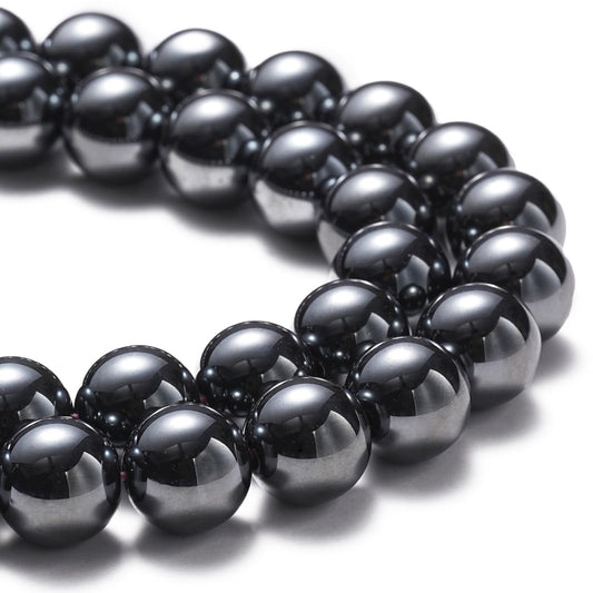 8mm Natural Black Hematite Gemstone Beads Polished Round Smooth Stone Beads for Bracelets Jewelry Making 15inch Loose Beads