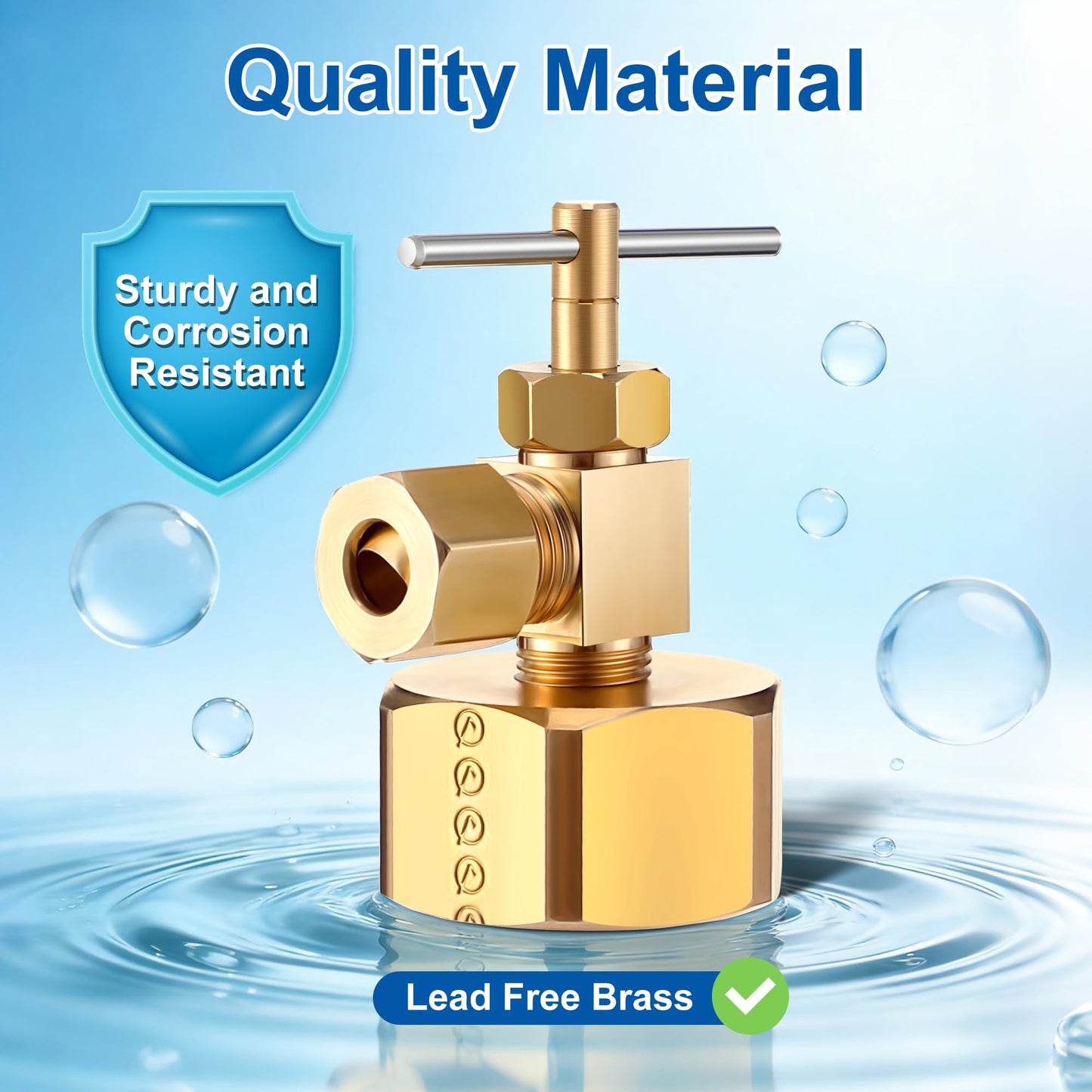 Enhon 3/4 Female Garden Hose Thread by 1/4 Compression Needle Valve Brass Adapter, Brass Adapter with Washer and PTFE Thread Seal Tape, Water Hose Tool for Swamp Cooler Ice Maker