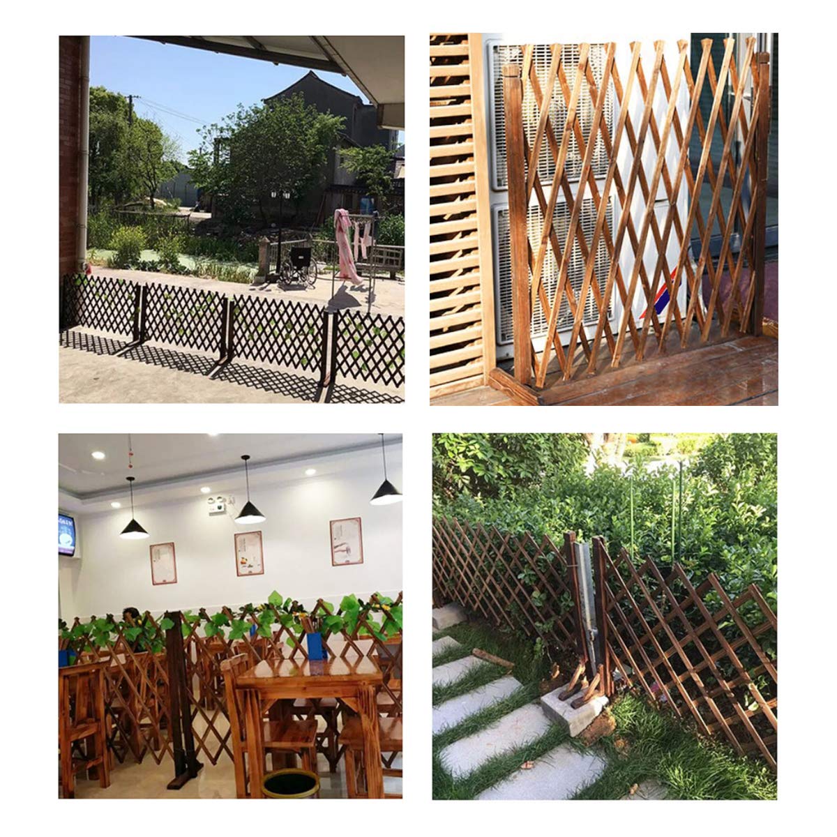 MYOYAY 2PCS Expandable Instant Fence Retractable Wooden Fence Wooden Pet Gate Freestanding Wood Plant Screen Fence Partition Wood Garden Trellis for Home Yard Garden Indoor Outdoor Decor