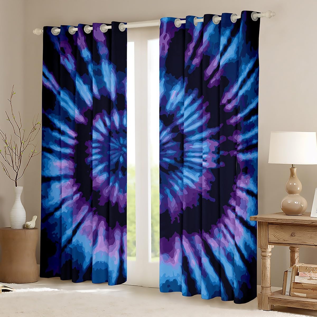 Erosebridal Tie Dye Darkening Curtains Blue Spiral Blackout Curtains Swirl Shape Window Drapes 42"x90",2 Panels Kids Boys Girls Teens Window Treatments