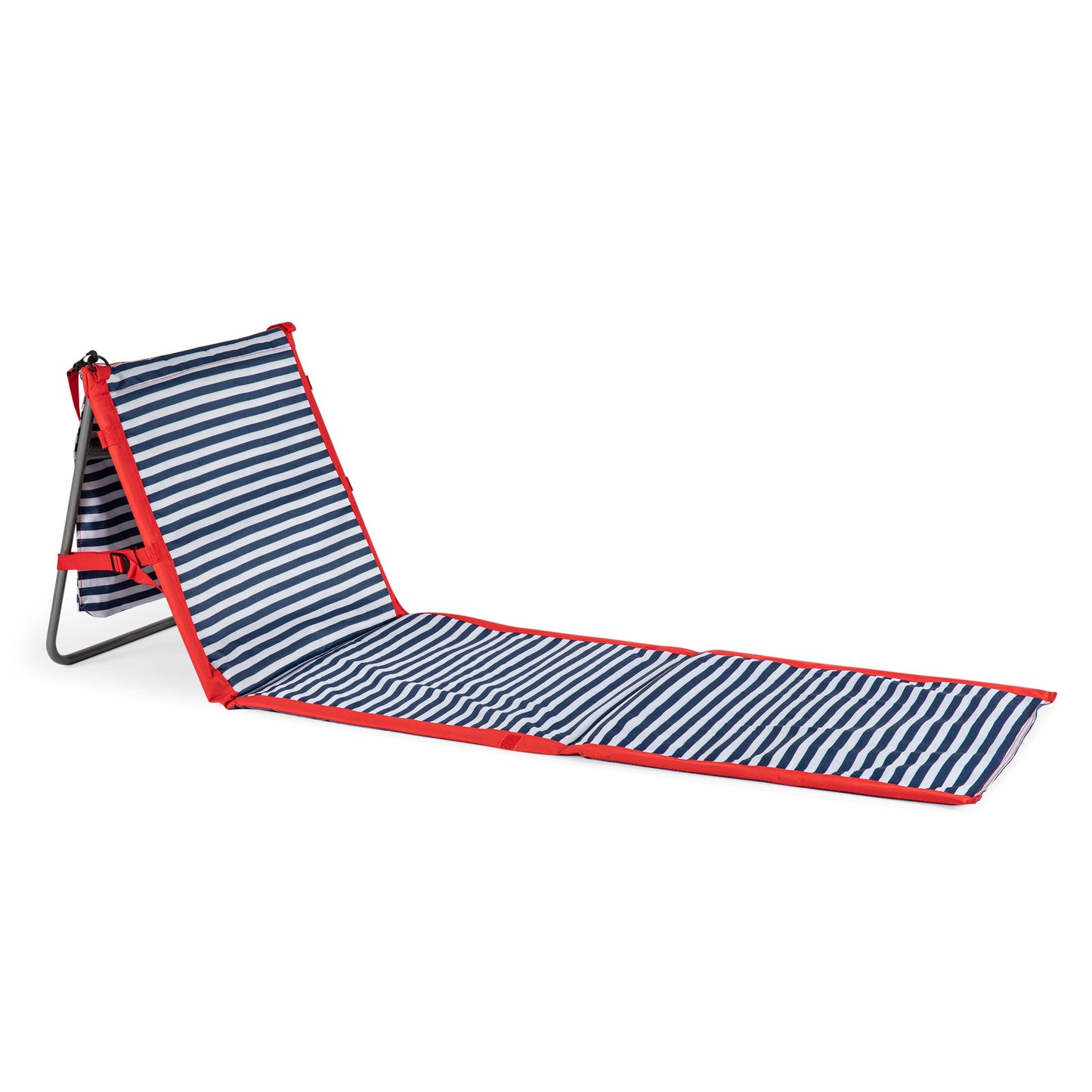 PICNIC TIME Beachcomber Portable Lounger - Soft Beach Mat & Chair - Blue Pinstripe