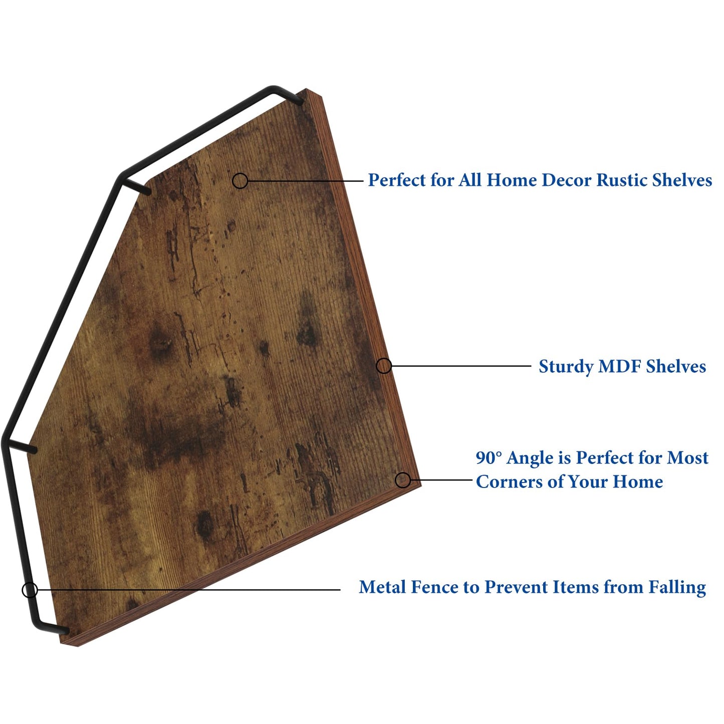 Trwcrt Corner Shelf Wall Mounted Set of 3, Floating Wall Shelves Rustic Wooden Storage Shelves for Bedroom, Bathroom, Living Room, Brown