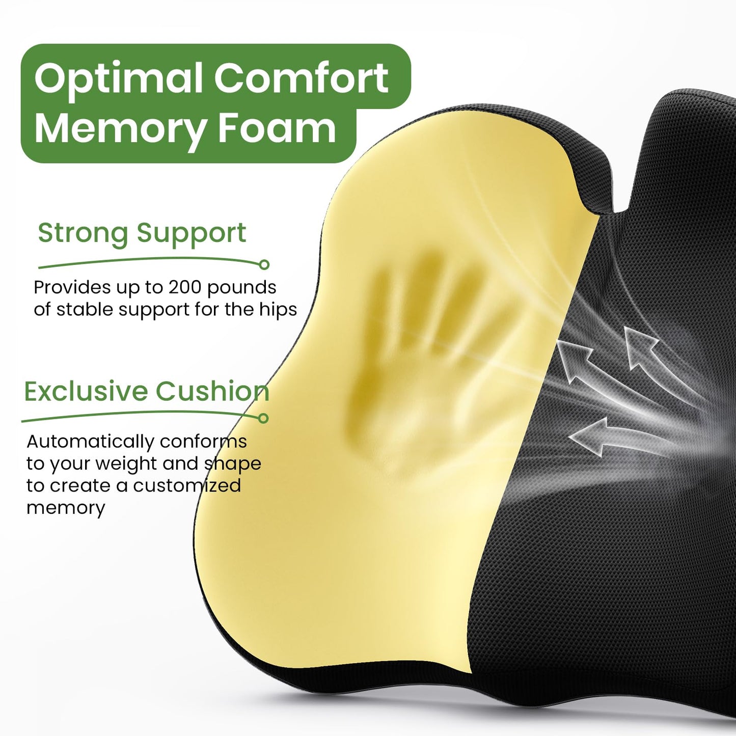 A-Pce Seat Cushion-Large Memory Foam Cushion for Office Chair-Sciatica & Lower Back & Coccyx Pain Relief-Coccyx Cushion for Car&Long Sitting at Work,Black