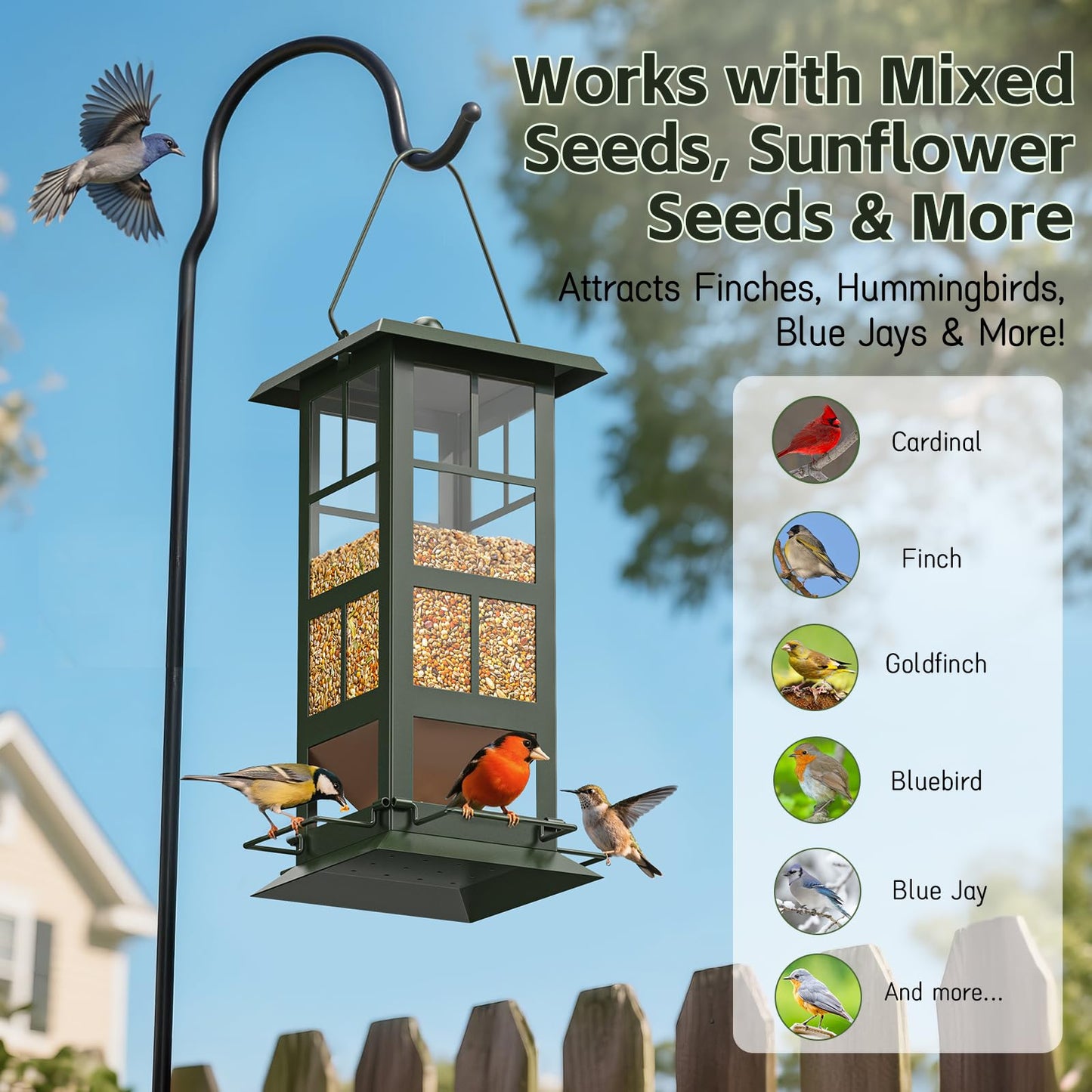 Wildpark Wild Bird Feeders for Outdoors - Small Metal Hanging 4 Port Bird Feeder with Drainage Holes, Easy to Fill Weatherproof Design - Attracts Cardinals, Blue Jays & More