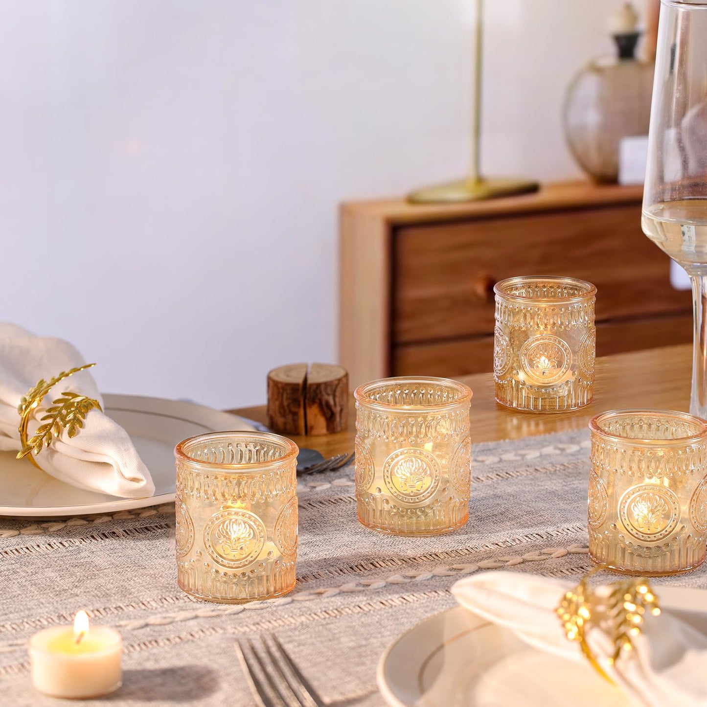 MATAHUM 12 Pcs Gold Votive Candle Holder, Glass Tealight Candle Holders for Wedding Table Centerpiece, Home Decor, Birdal Shower, Party