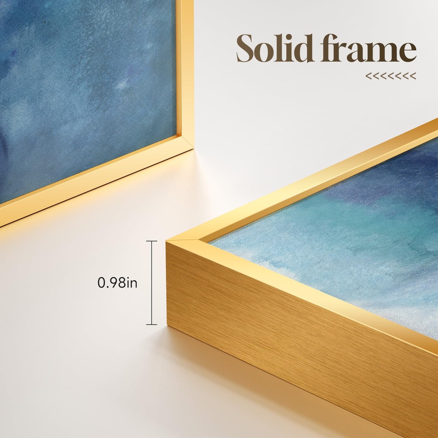 Large Framed Abstract Wall Art for Living Room, Luxury 3 Piece Canvas Blue White and Gold Prints Paintings for Walls, Modern Minimalist Pictures for Dining Bedroom Hallway Office Home Decor 24x36 In