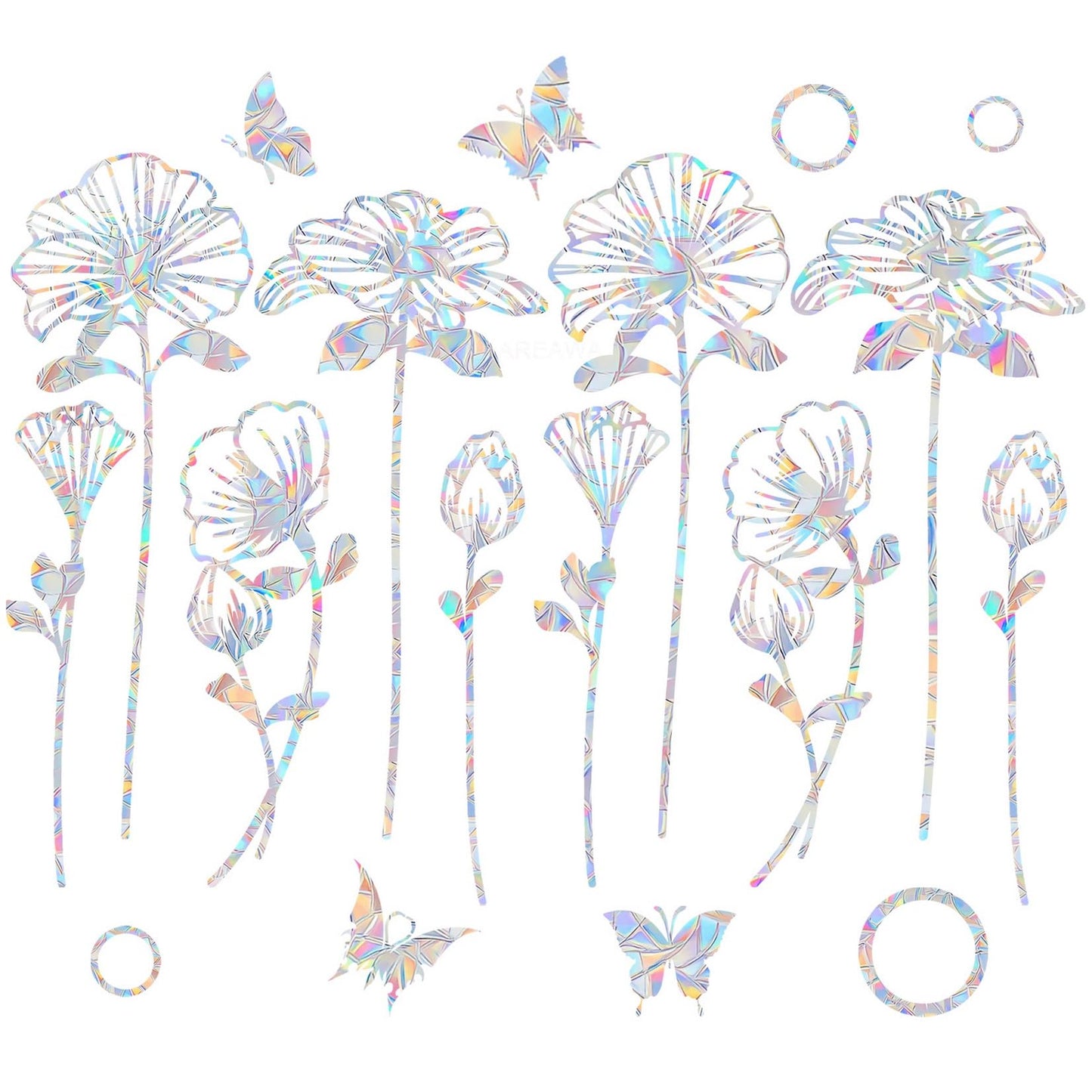 10 Flower Window Decals - Anti-Collision Stickers to Save Birds, Reusable Vinyl Rainbow Stickers