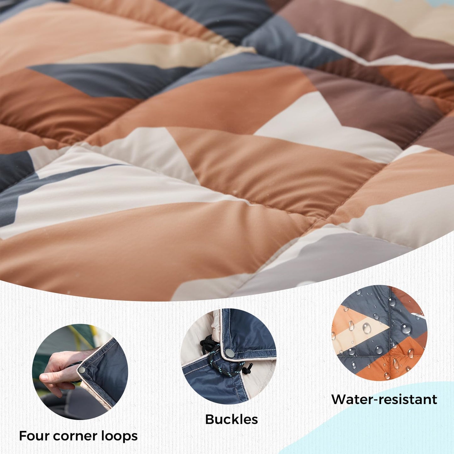 SUNNYFEEL Warm Camping Blanket, Packable Printed Blanket for Cold Weather, Waterproof Outdoor Blanket with Snap Buttons, Wearable Shawl for Camping, Hiking, Stadium, Picnic (55"x79")