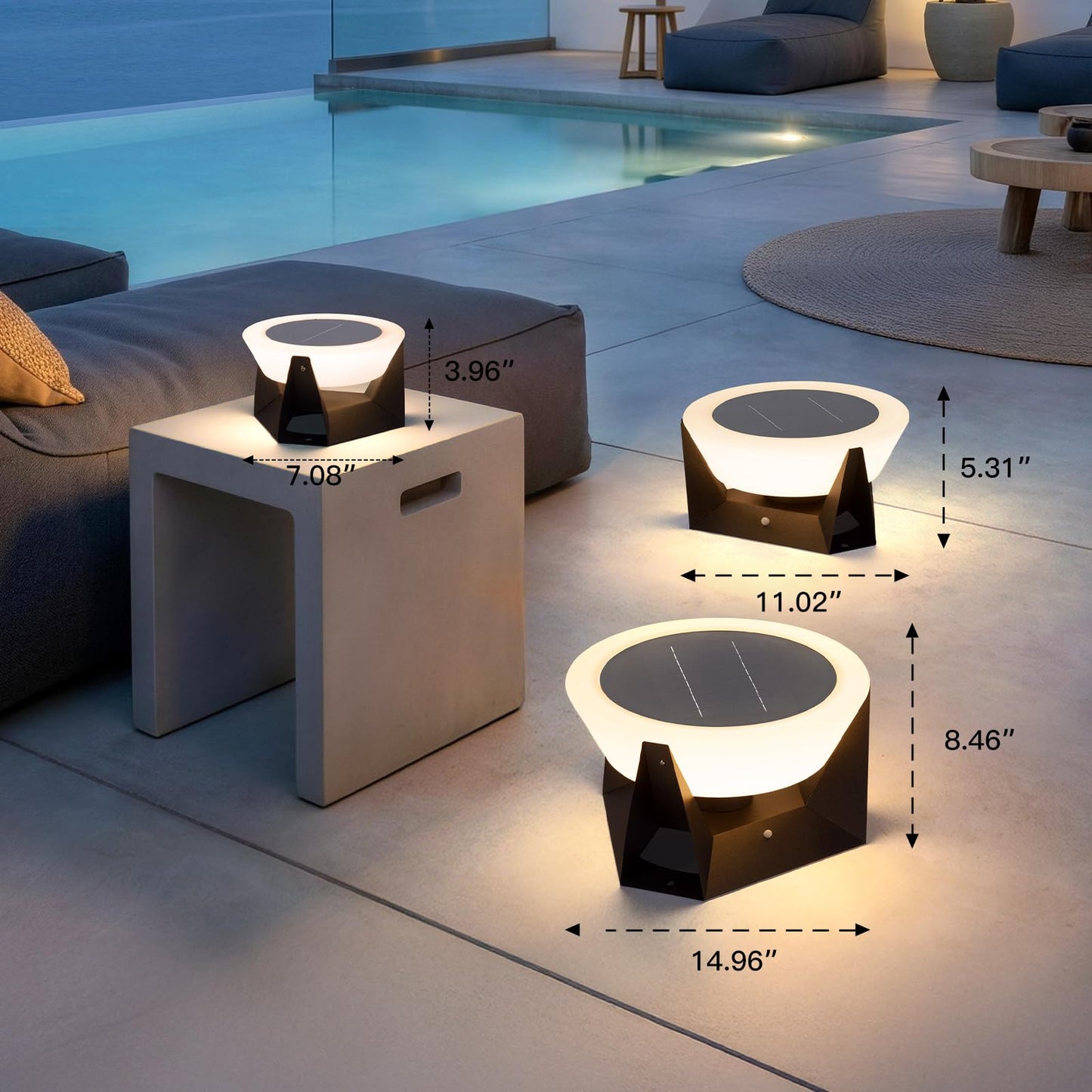 VZVI Solar Floor Lamp, IP54 Large Solar Lanterns Outdoor Waterproof with Remote Control, E26 Dusk to Dawn Floor Lamps Lantern, Modern Design Dimmable Outdoor Lanterns for Porch Deck Patio, 3000K Light