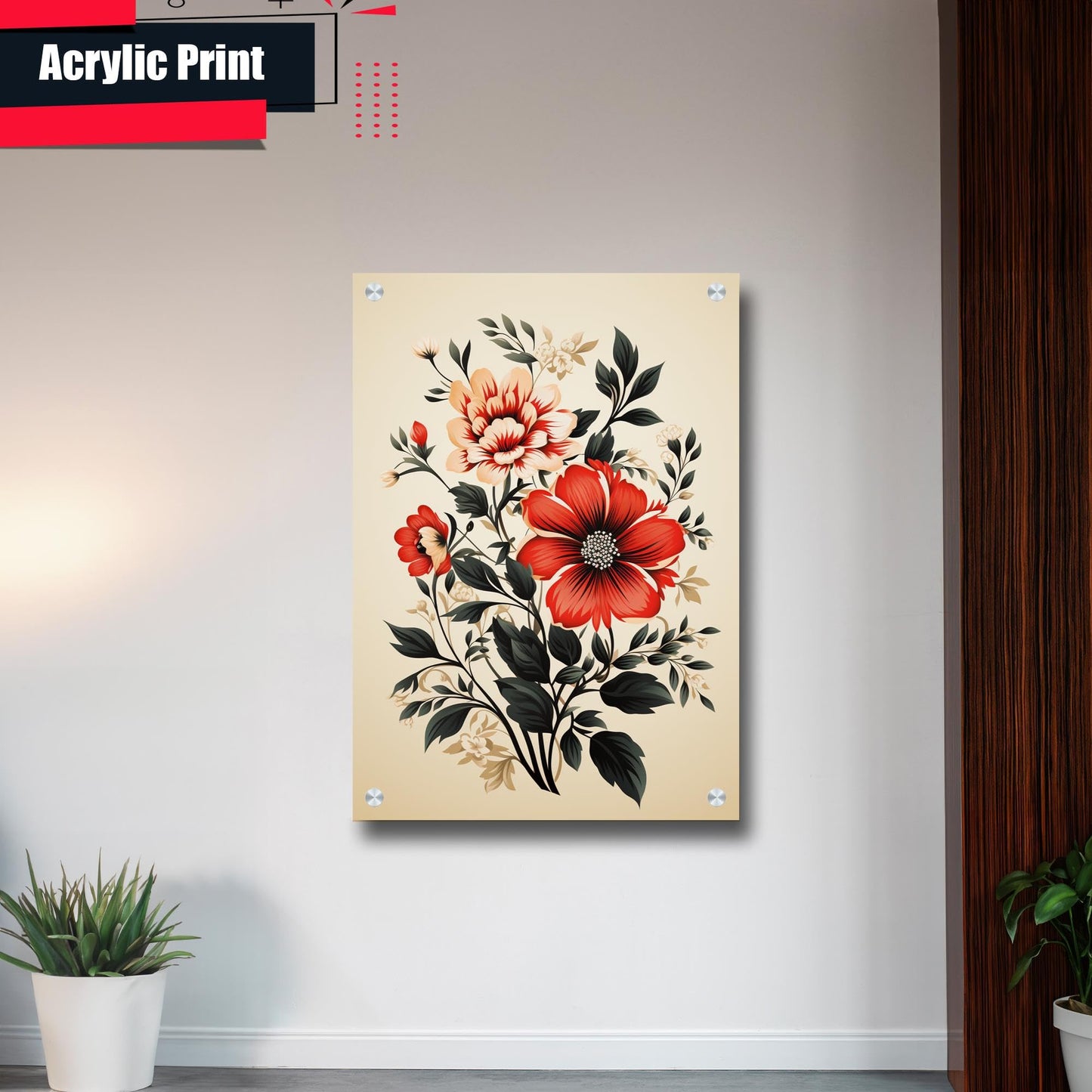 Scandinavian Folk Art, Black and Beige Abstract Botanical Wall Art for Scandinavian Home Decor, Wall Art, Home Decor