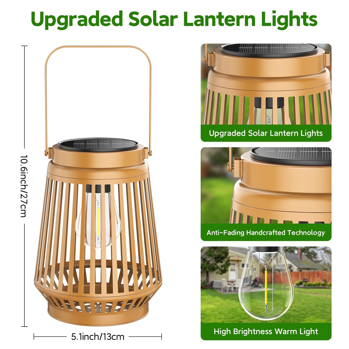 Solar Lanterns Outdoor Waterproof Brighter Up to 12 Hrs Outdoor Hanging Solar Lights, Retro Metal Outside Lanterns Auto On/Off, Solar Powered Lanterns Lighting LED for Garden Patio Yard Decor 2 Pack