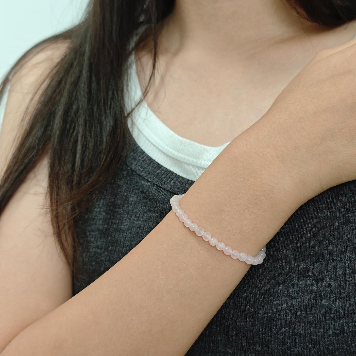 CHCCOYE 4mm Natural Healing Gemstone Bracelet Handmade Yoga Stretch Elastic Bracelet Stress Relief Crystal Jewelry for Men and Women (4mm, Rose Quartz)