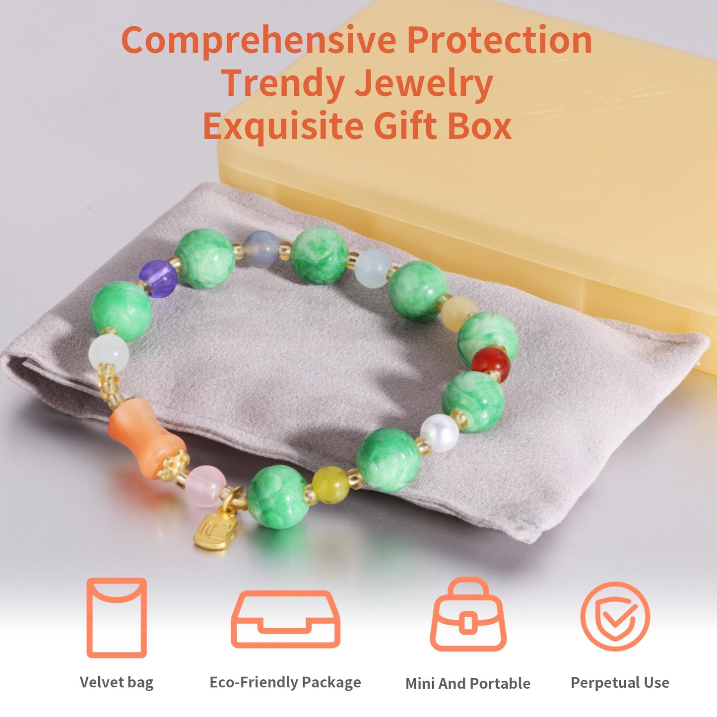 Handmade Natural Jade Beaded Bracelet for Women & Men – Genuine Green/White Jade Gemstone Stretch Bracelet – Lucky Energy Healing Jewelry Gift for Peace, Prosperity & Protection ST-06