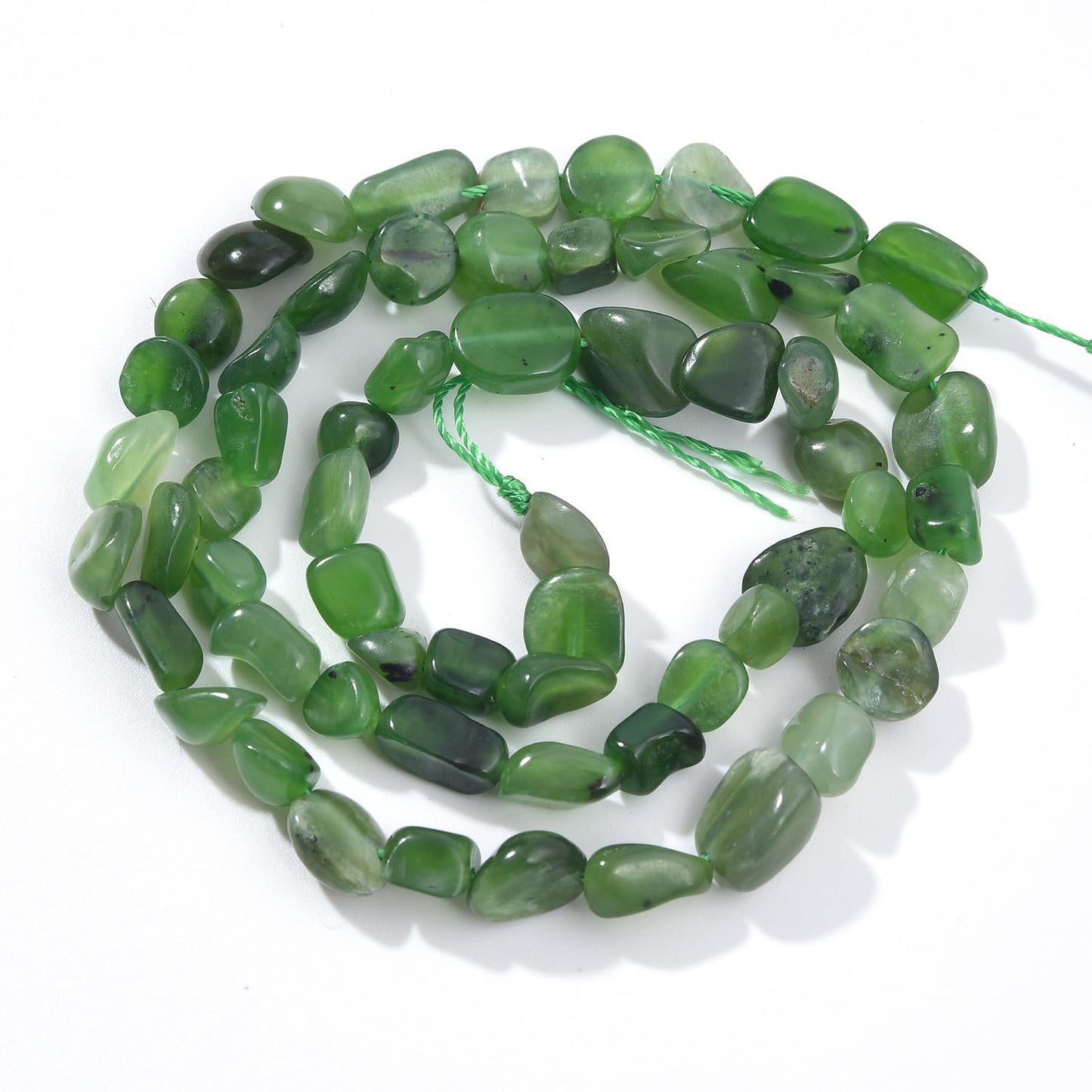 jodaying 6-8mm Natural Green Canada Jade Nuggets Oval Free Tumbled Pebble Semi Precious Gemstone Loose Stone Beads Approx 15.5 inch for DIY Jewelry Making