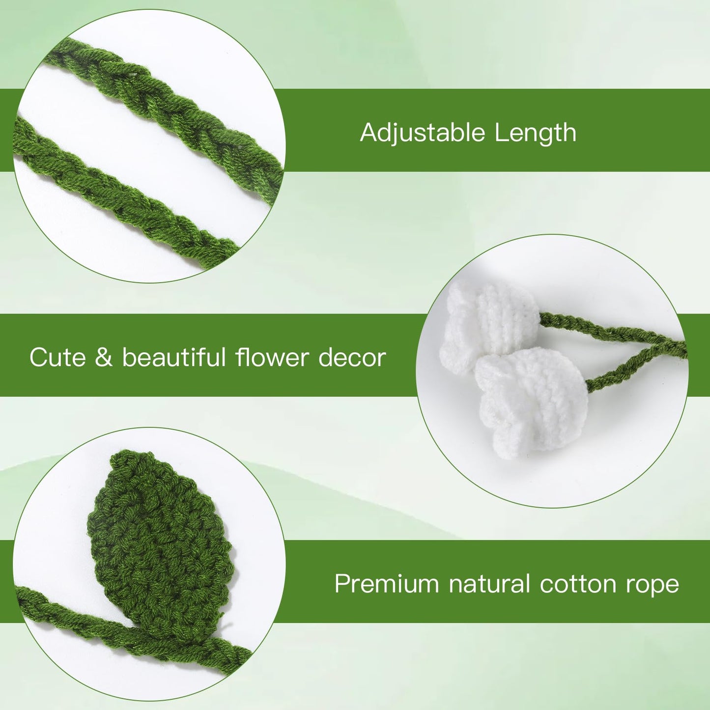 OCIOLI 2 Pack Boho Handmade Flower Curtain Tiebacks Curtain Holdbacks - No Drill Rope Curtain Holder, Drapery Holdback Decorative Pull Backs for Nursery & Bedroom Decor (2, Lily of The Valley)