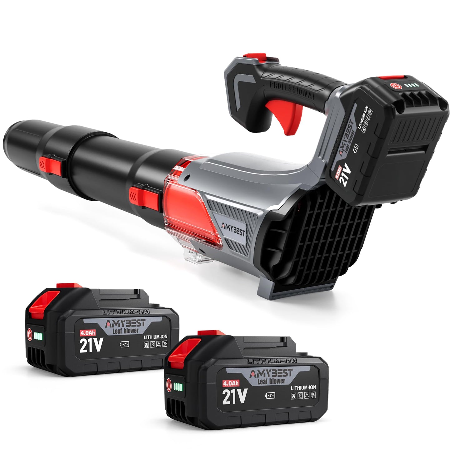 AMYBEST Leaf Blower Cordless, 21V Lightweight Electric Blower with 2 x 4.0Ah Batteries & Fast Charger, Variable Speed for Patio Cleaning, Lawn Care, Blowing Fallen Leaves and Dust (Gray)