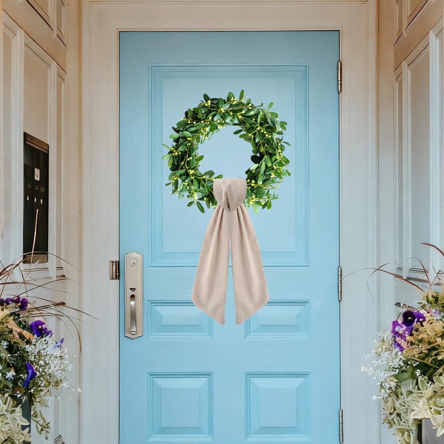 2 Pack Burlap Wreath Sash for Front Door, Blank Linen Sash for Wreath Spring Garland Holiday Porch Home Decor, Natural