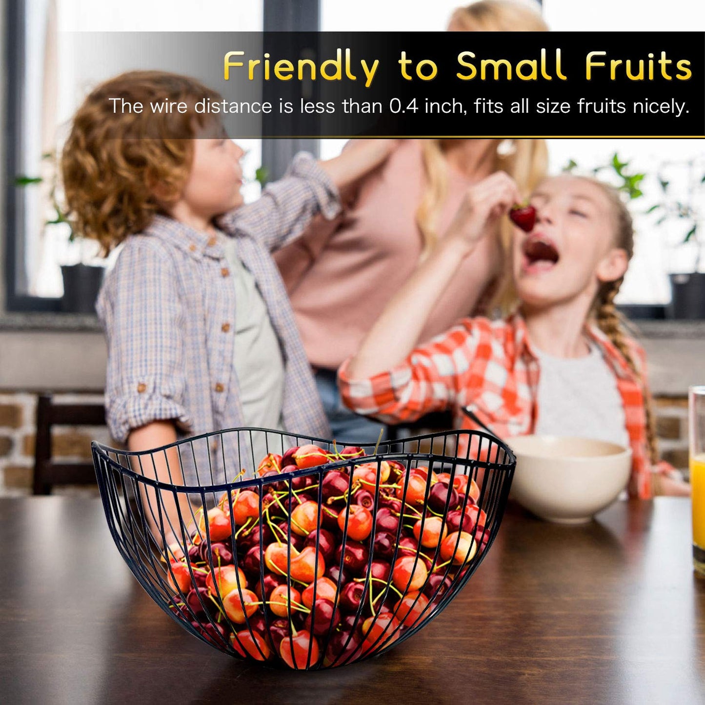 DMAR Wire Fruit Basket for Kitchen Counter with Wave Design. Black Fruit Bowl for Fruits & Veggies