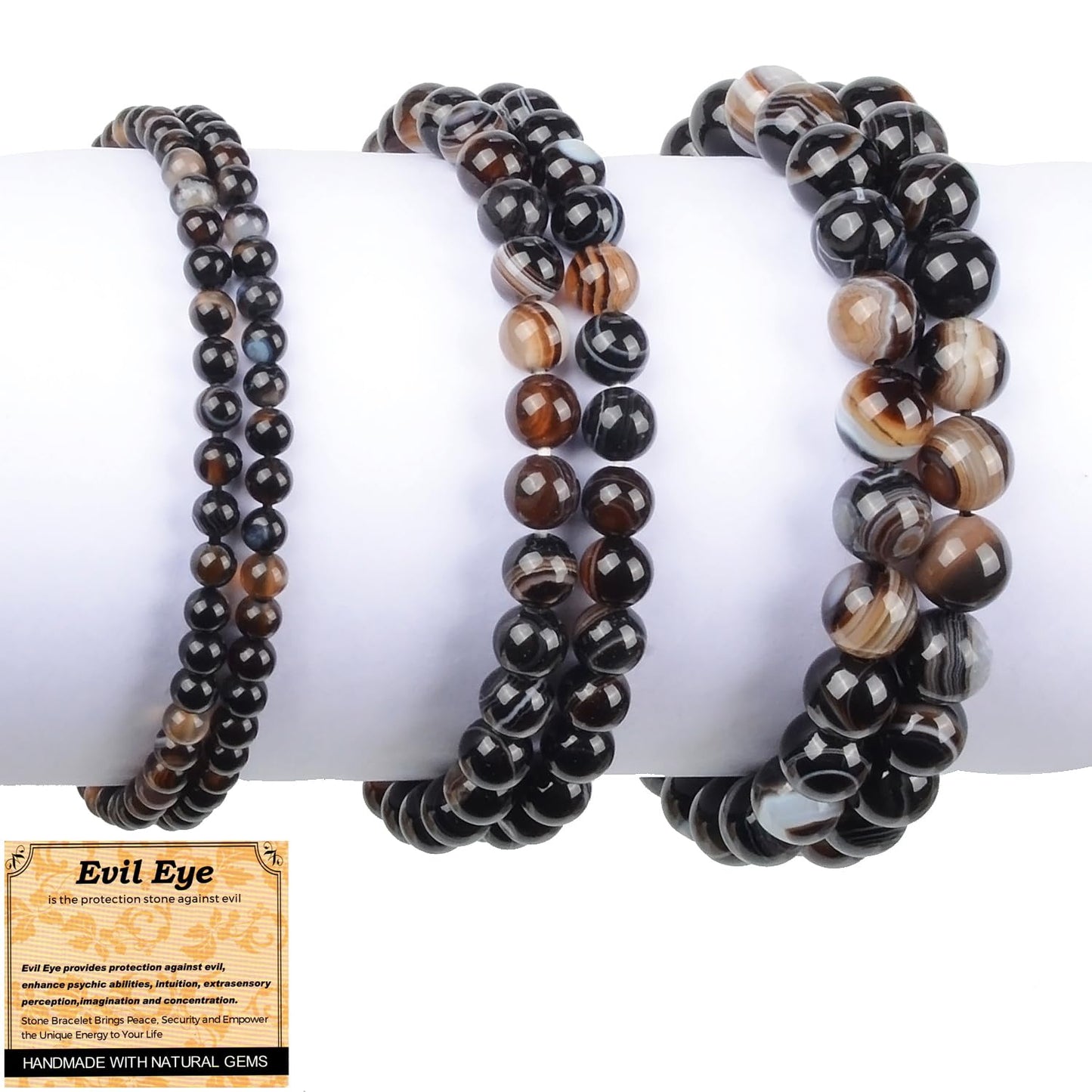 MASSIVE BEADS Evil Eye Agate - Stone of Against Evil - Handmade Yoga Stretch Elastic Bracelet Natural Stone Crystal Healing Power Energy Gifts for Unisex Adult 4mm