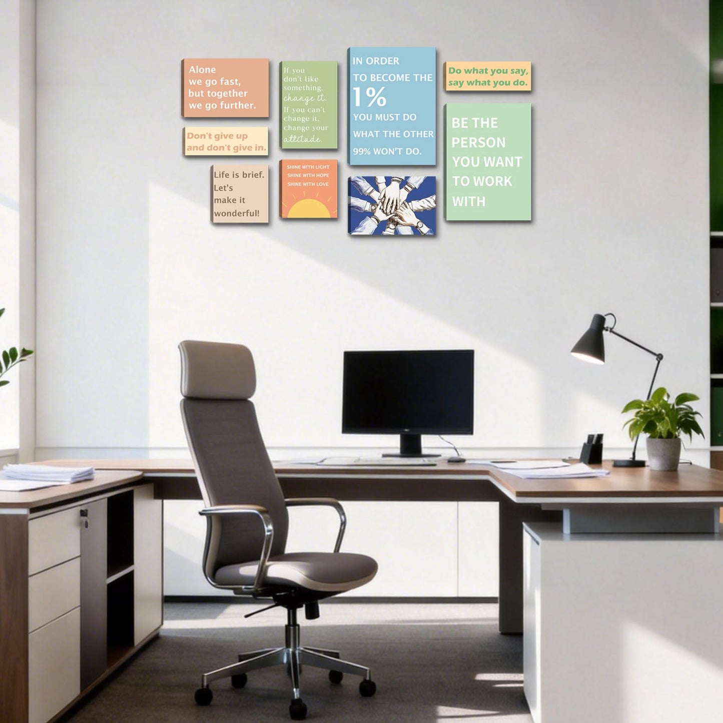 Halioyo Office Wall Art Set of 9, Motivational Canvas Prints for Workplace, Inspirational Teamwork Wall Decor with Positive Affirmations, Ready to Hang Print Poster