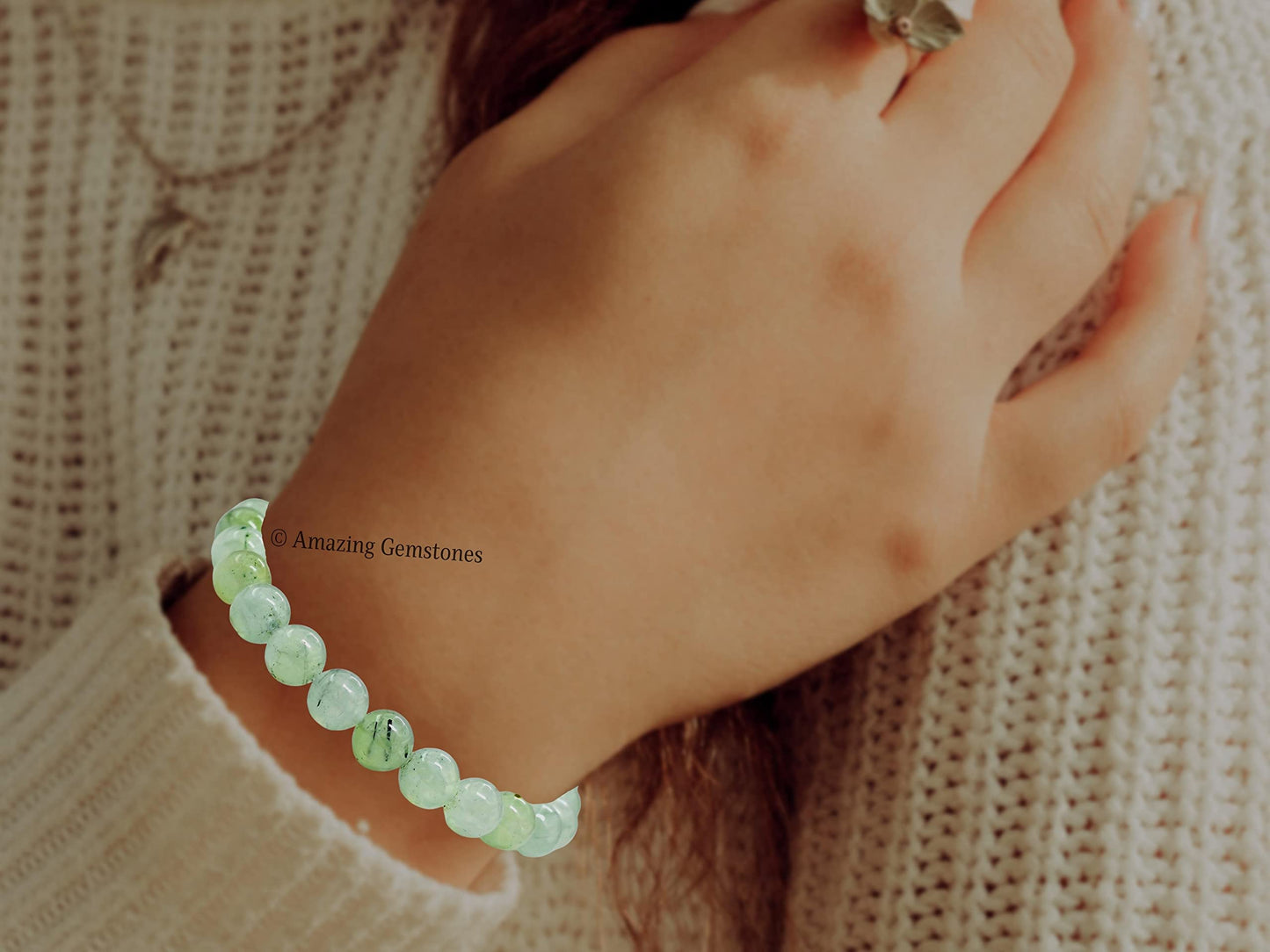 Amazing Gemstone Crystal Bracelet for Women Men's Gifts - Protection Healing Crystal Bracelet - 8mm Gemstone Beaded Stretchable Bracelet Pulseras Para Hombres Mujer Stocking Stuffers Mothers Day Gift (Prehnite)