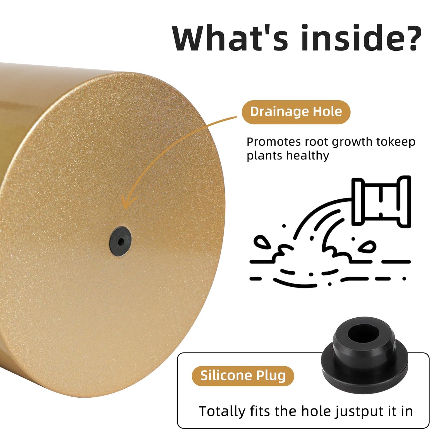 Rioneta Metal Plant Pot with Drainage Hole,Mid Century Modern 7 inch Round Pot Indoor Outdoor Planters Gift for Decorative Pots of Tabletop Living Room Bedroom Gold