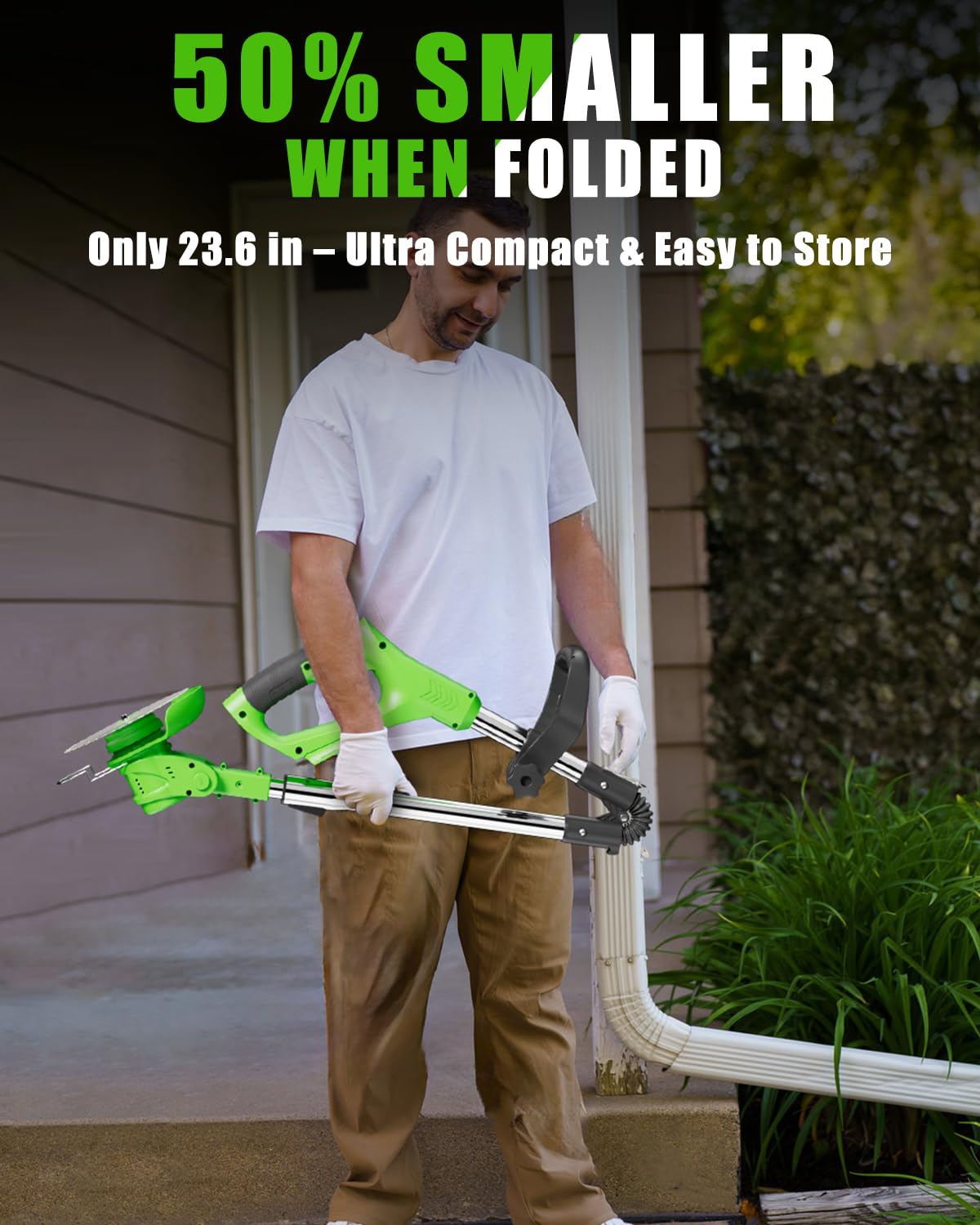 Cordless Weed Wacker Battery Powered, 2-in-1 Electric String Trimmer & Edger, 21V Foldable Grass Cutter with 2.0Ah Battery and Charger, Lawn Tool for Garden Yard Maintenance